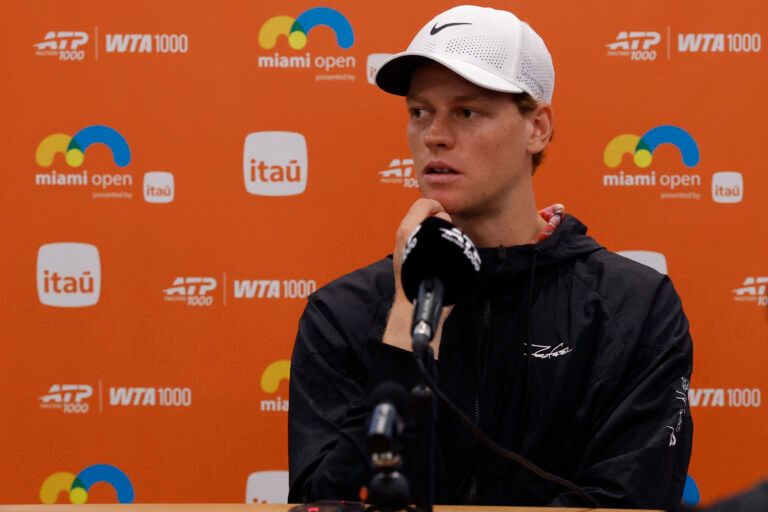 Jannik Sinner (ITA) speaks during his media availability on day 2 of the 2026 Miami Open at Hard Rock Stadium.
