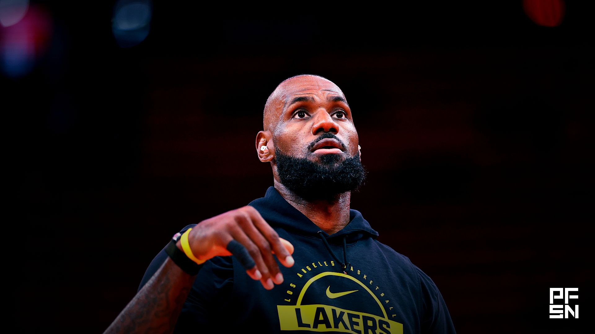 Los Angeles Lakers forward LeBron James (23) warms up before game three of the first round of the 2026 NBA Playoffs against the Houston Rockets at Toyota Center.