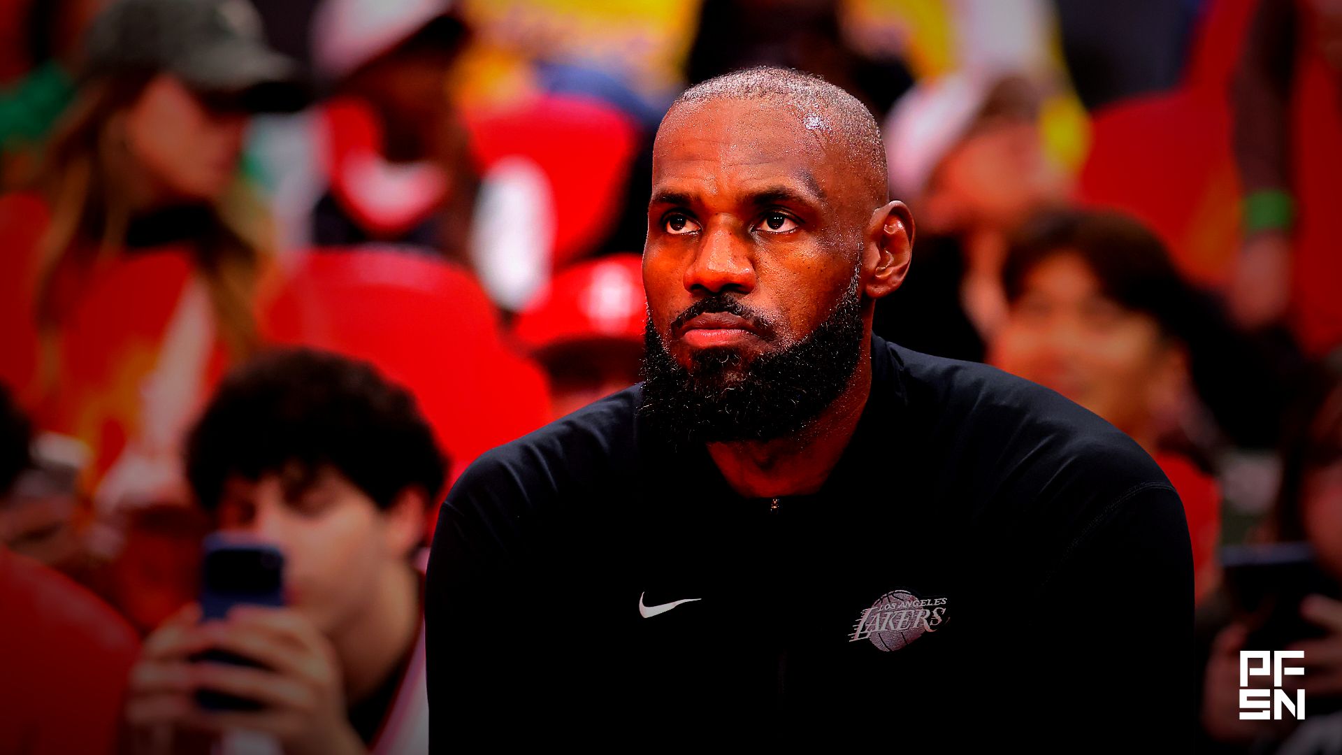 Los Angeles Lakers forward Lebron James (23) prior to game six of the first round of the 2026 NBA Playoffs against the Houston Rockets at Toyota Center.