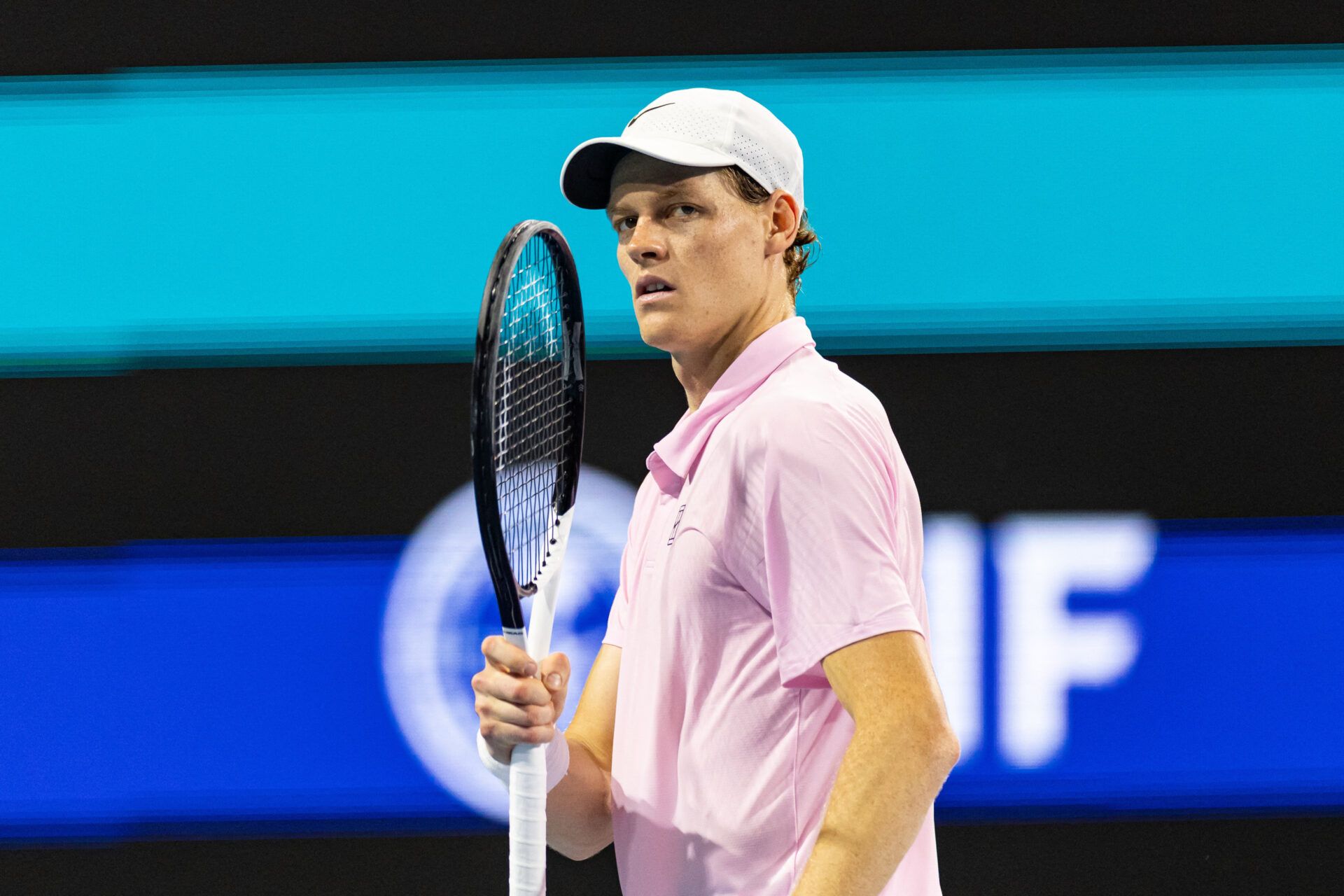 Jannik Sinner of Italy celebrates during his match against Alexander Zverev of Germany in the semi-finals of the men’s singles at the Miami Open at the Hard Rock Stadium.