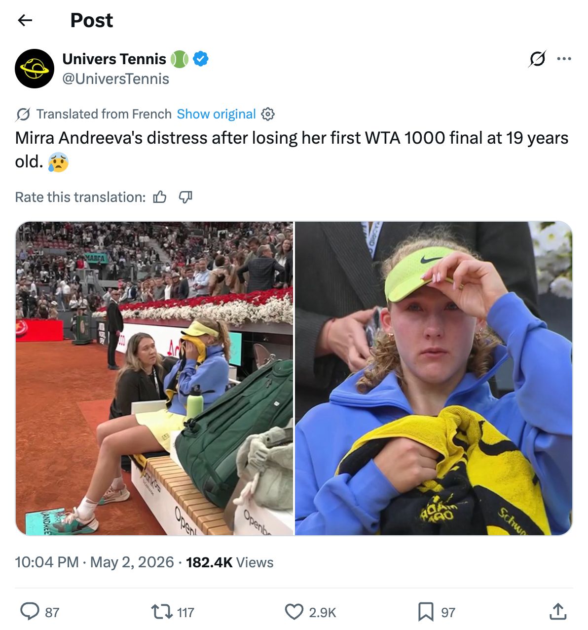 Mirra Andreeva Breaks Down in Tears After Her Loss