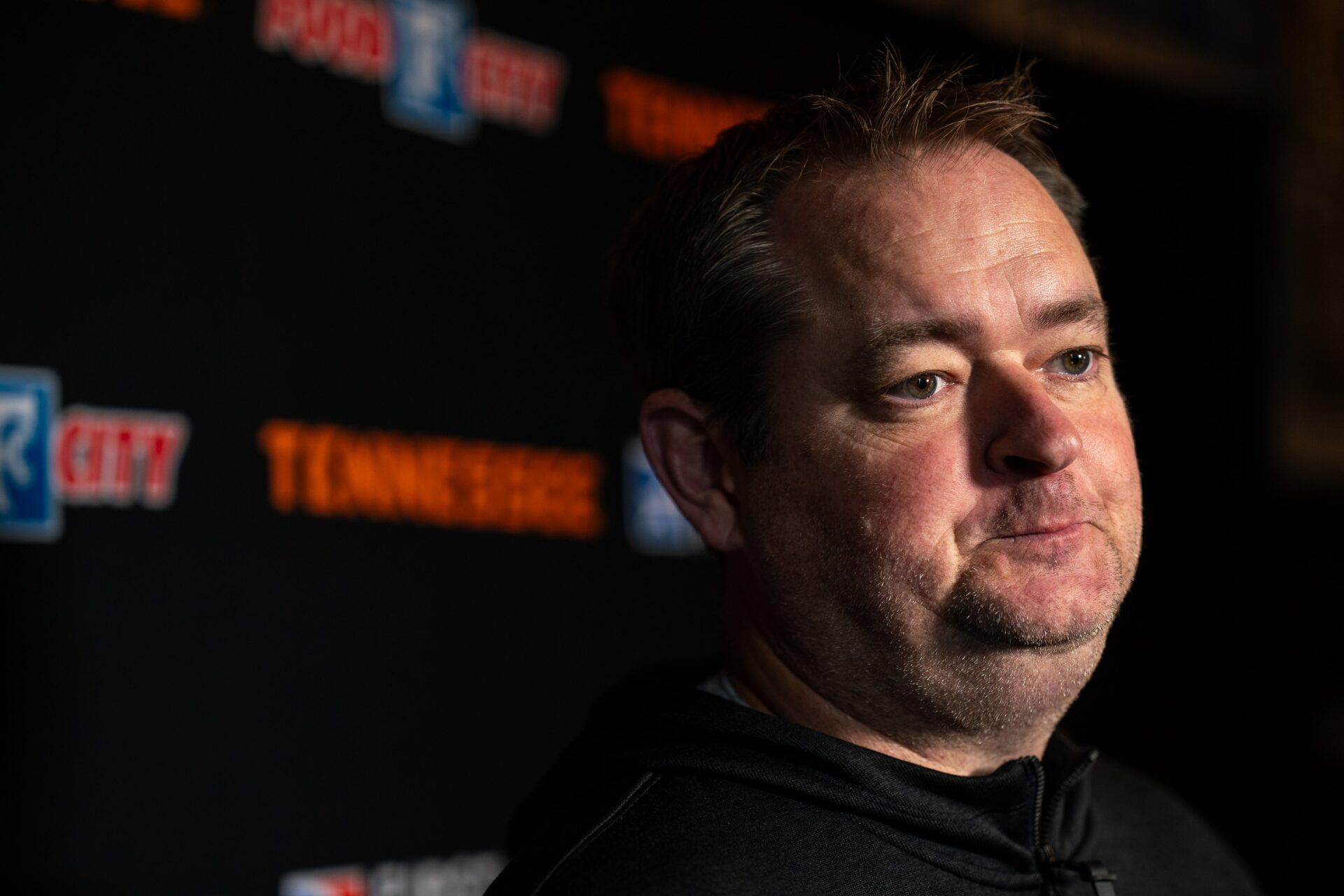 Tennessee football coach Josh Heupel speaks to reporters before the annual Big Orange Caravan event at Marathon Music Works in Nashville, Tenn., Wednesday, April 29, 2026.