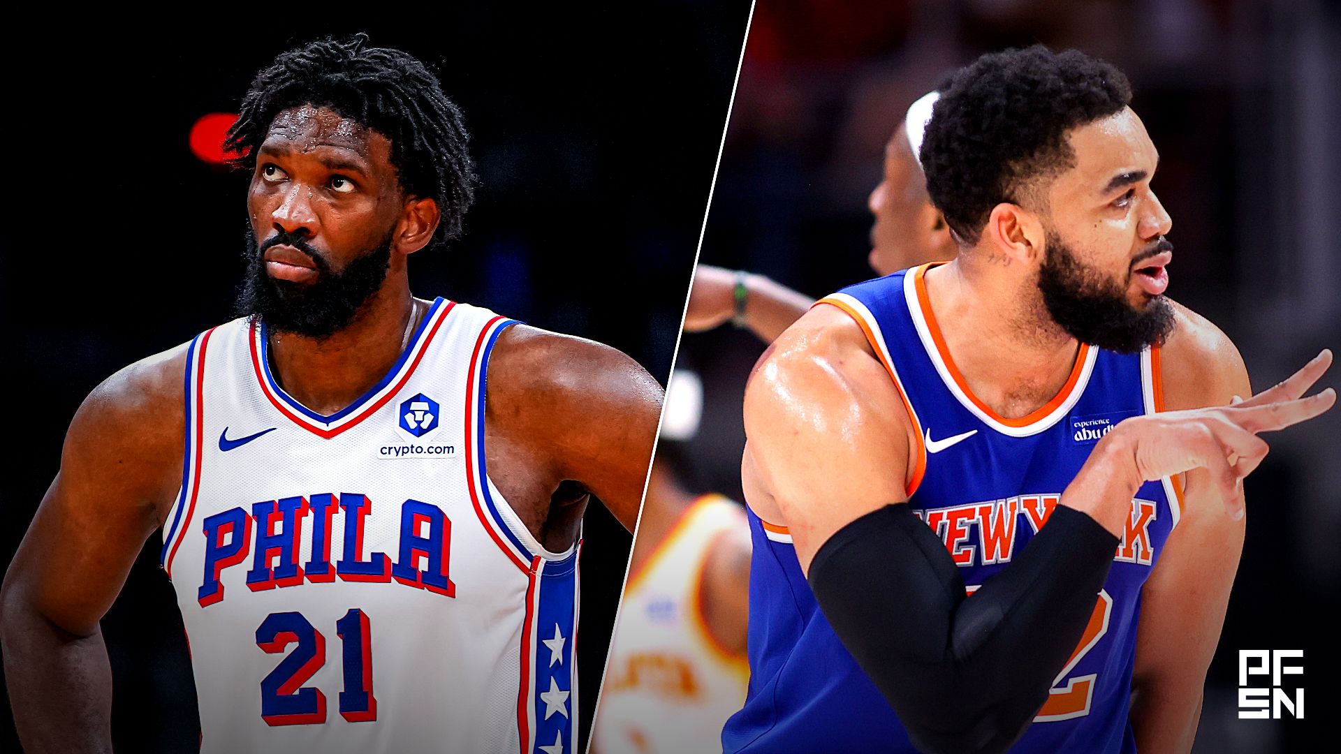 Collage featuring NBA: Playoffs-Philadelphia 76ers at Boston Celtics and NBA: Playoffs-New York Knicks at Atlanta Hawks.
David Butler II-Imagn Images / Brett Davis-Imagn Images