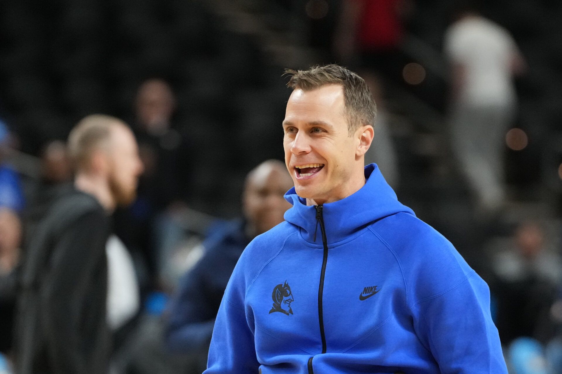 Duke Blue Devils head coach Jon Scheyer during a practice session ahead of the first round of the men's 2026 NCAA Tournament at Bon Secours Wellness Arena.