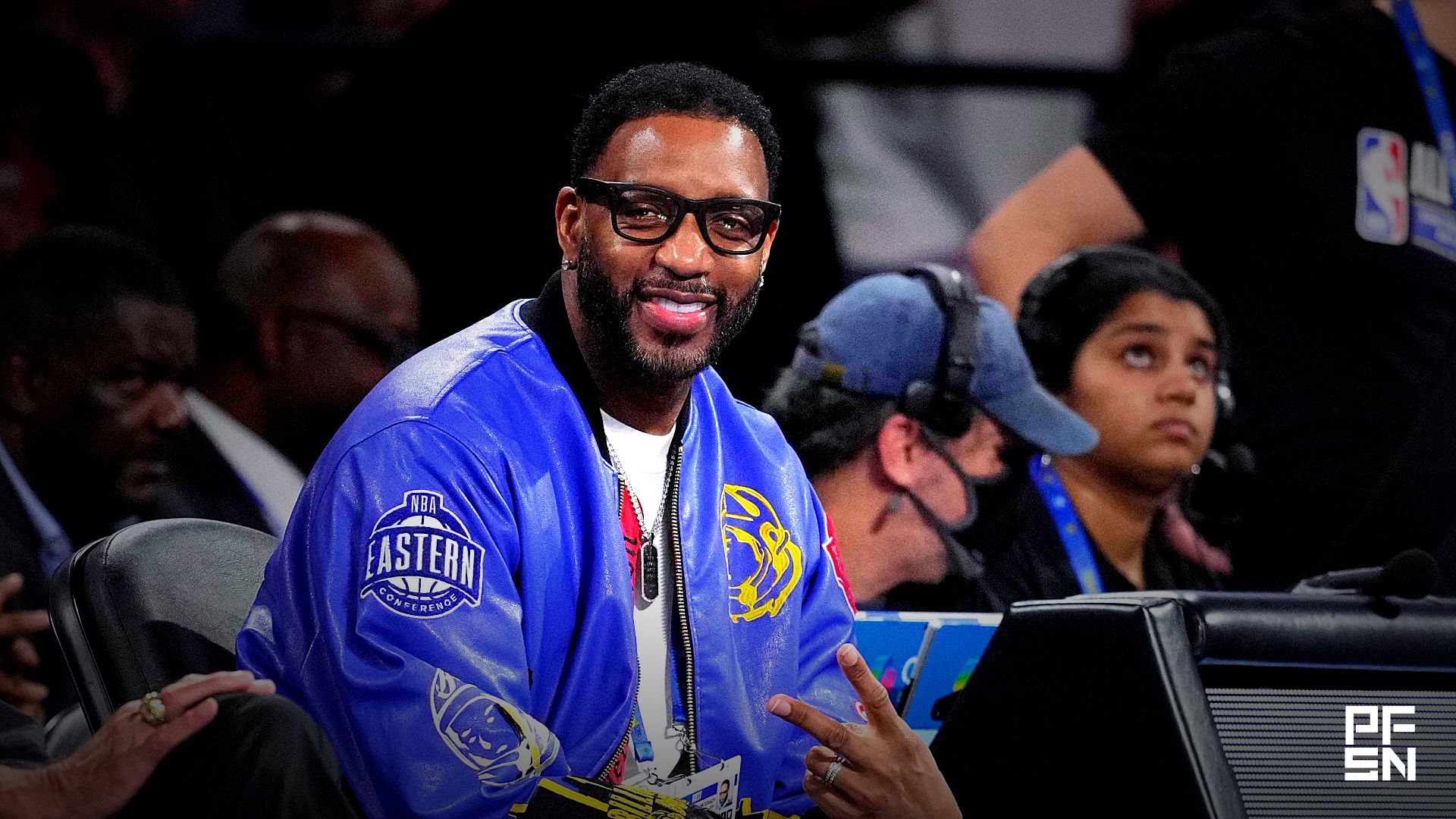 Former NBA player Tracy McGrady looks on during the skills challenge during All Star Saturday Night ahead of the 2025 NBA All Star Game at Chase Center.