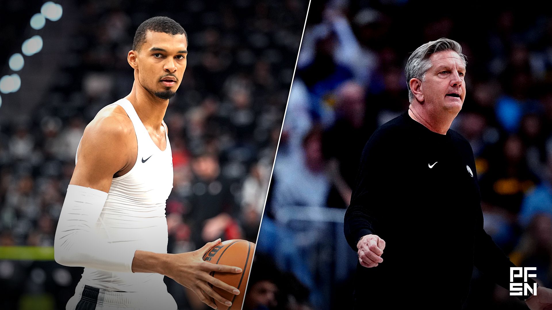 Collage featuring NBA: Playoffs-Portland Trail Blazers at San Antonio Spurs and NBA: Playoffs-Minnesota Timberwolves at Denver Nuggets.
Scott Wachter-Imagn Images / Ron Chenoy-Imagn Images