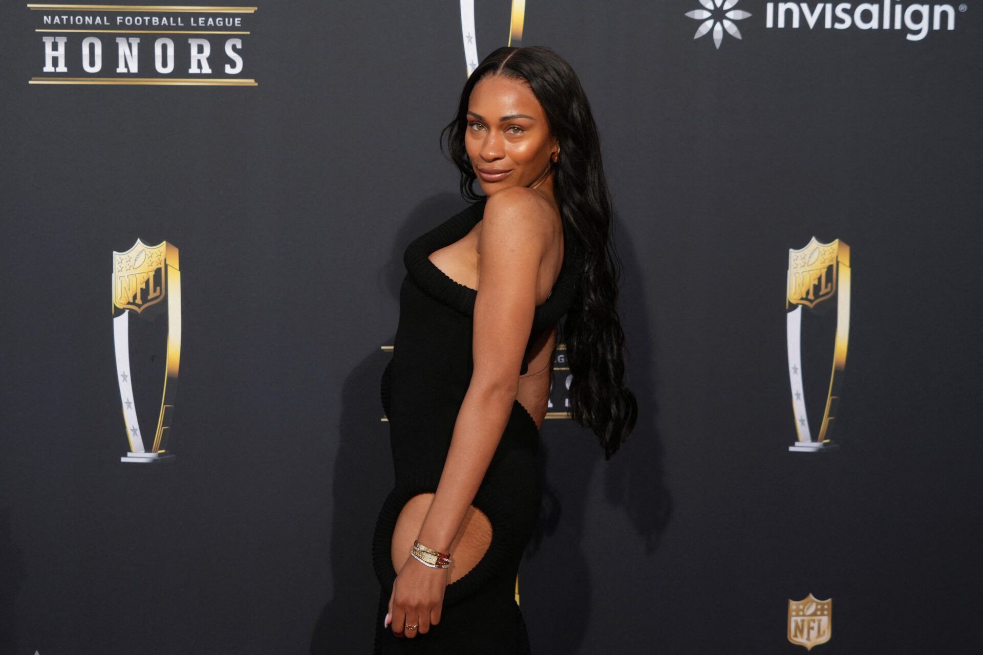 Ayan Broomfield on the red carpet before the NFL Honors show at Resorts World Theatre.