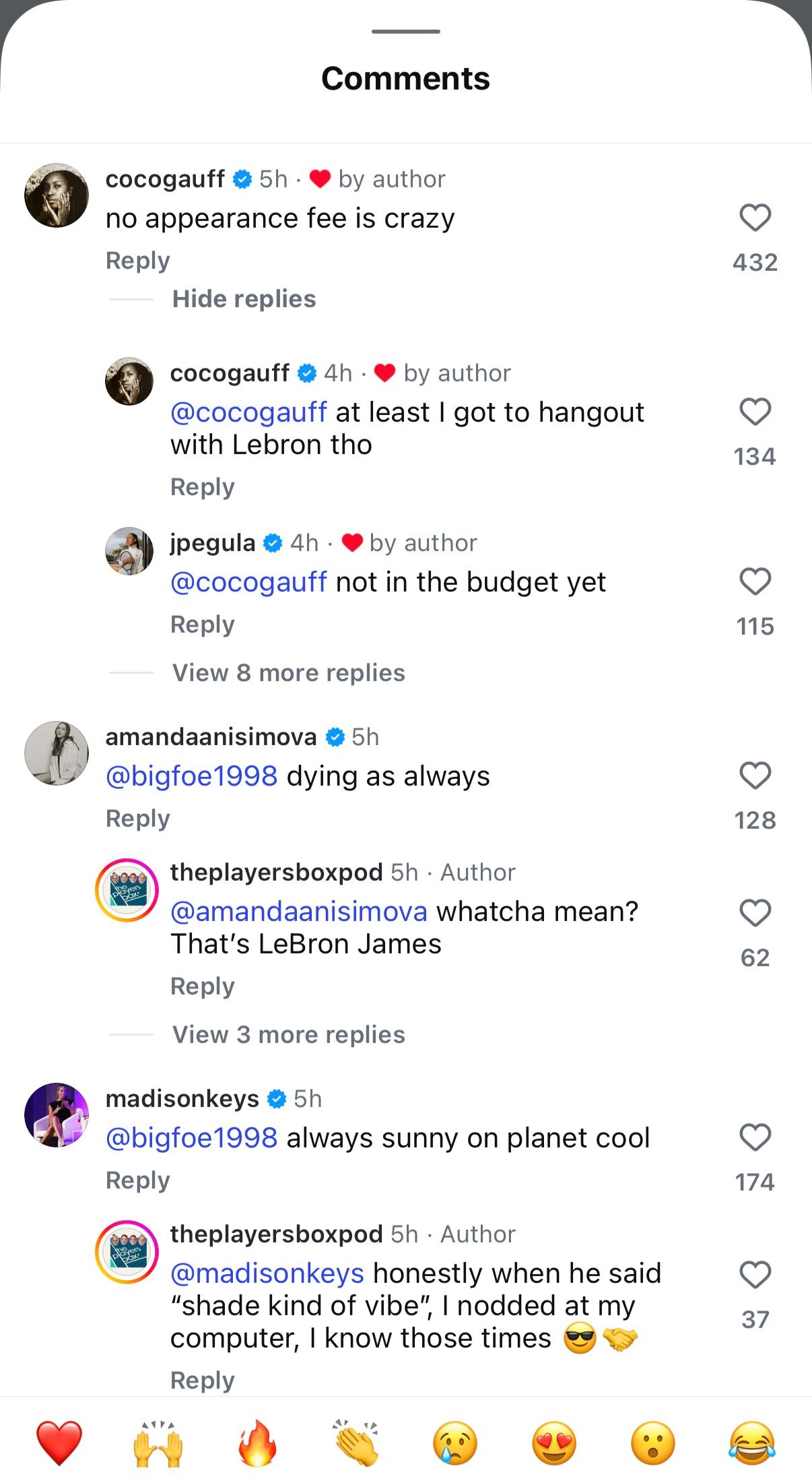 Screengrab of Coco Gauff, Jessica Pegula, and Others' Comments