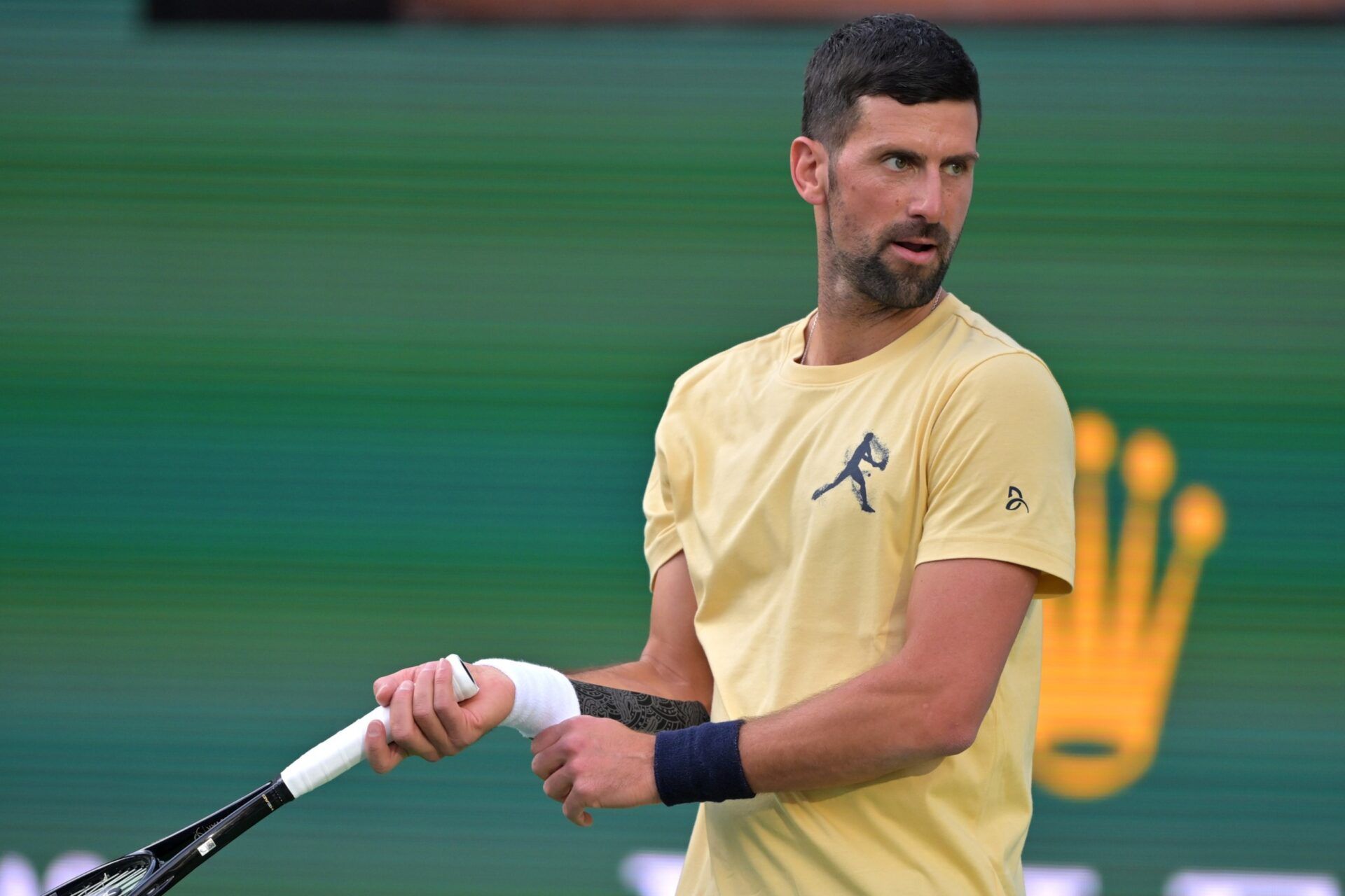 Novak Djokovic (SRB) during a practice session for the BNP Paribas Open at the Indian Wells Tennis Garden.