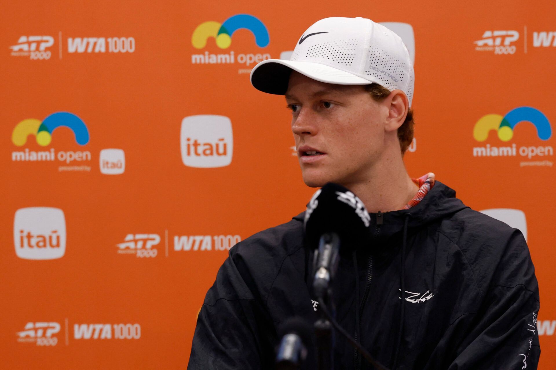Jannik Sinner (ITA) speaks during his media availability on day 2 of the 2026 Miami Open at Hard Rock Stadium.