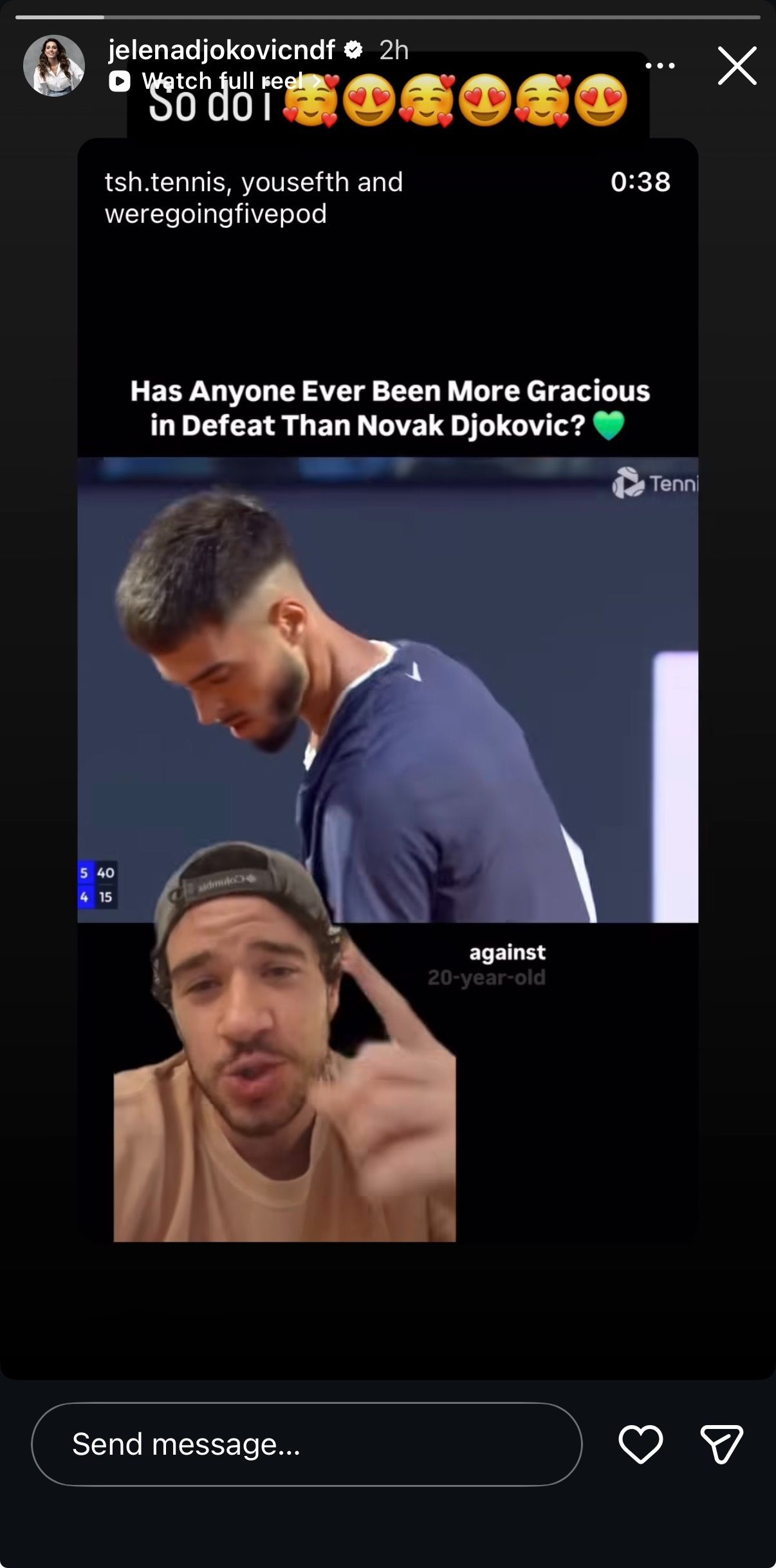 Screengrab of Novak Djokovic's Wife Jelena's Instagram Story