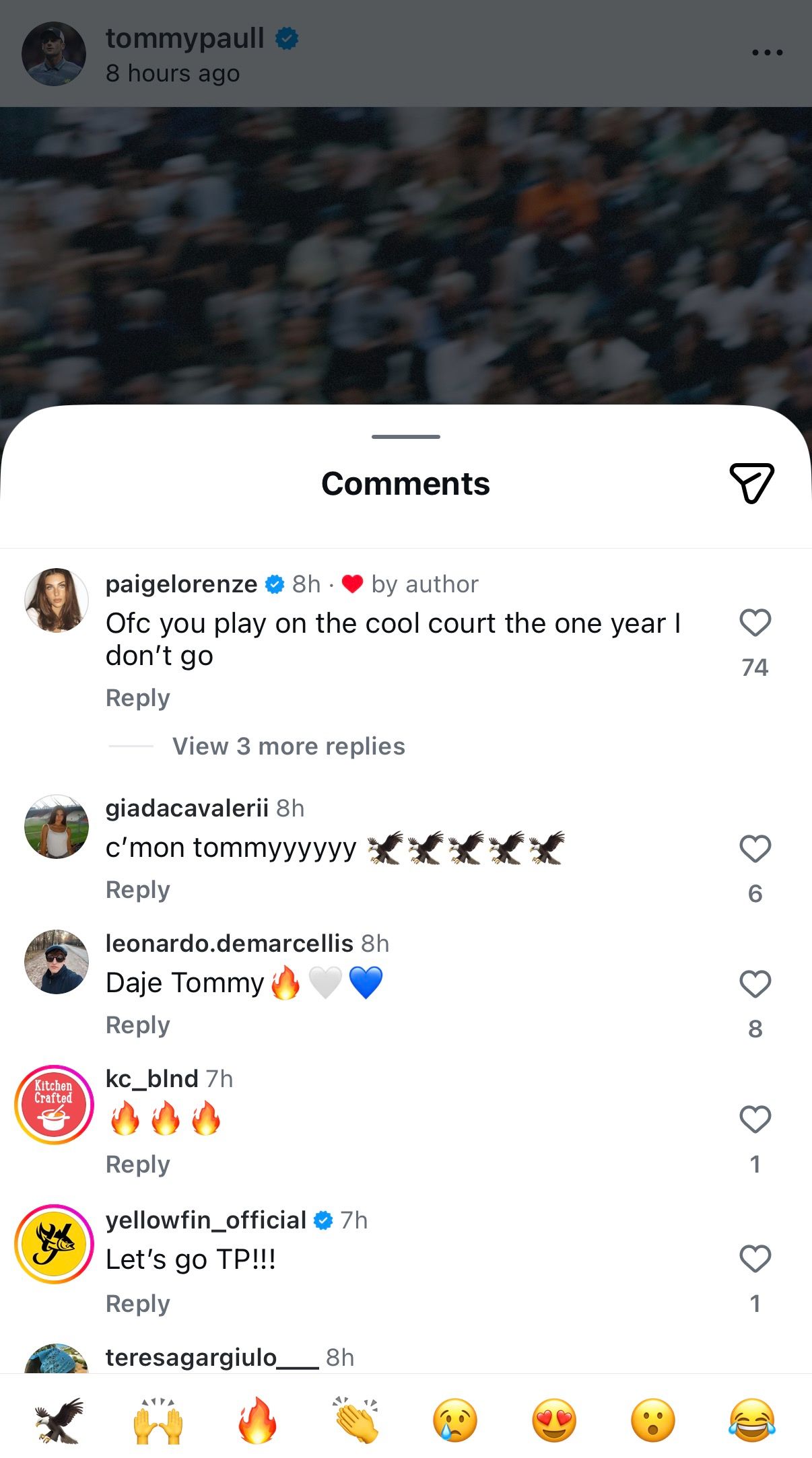 Paige Lorenze's Comment on Tommy Paul's Post