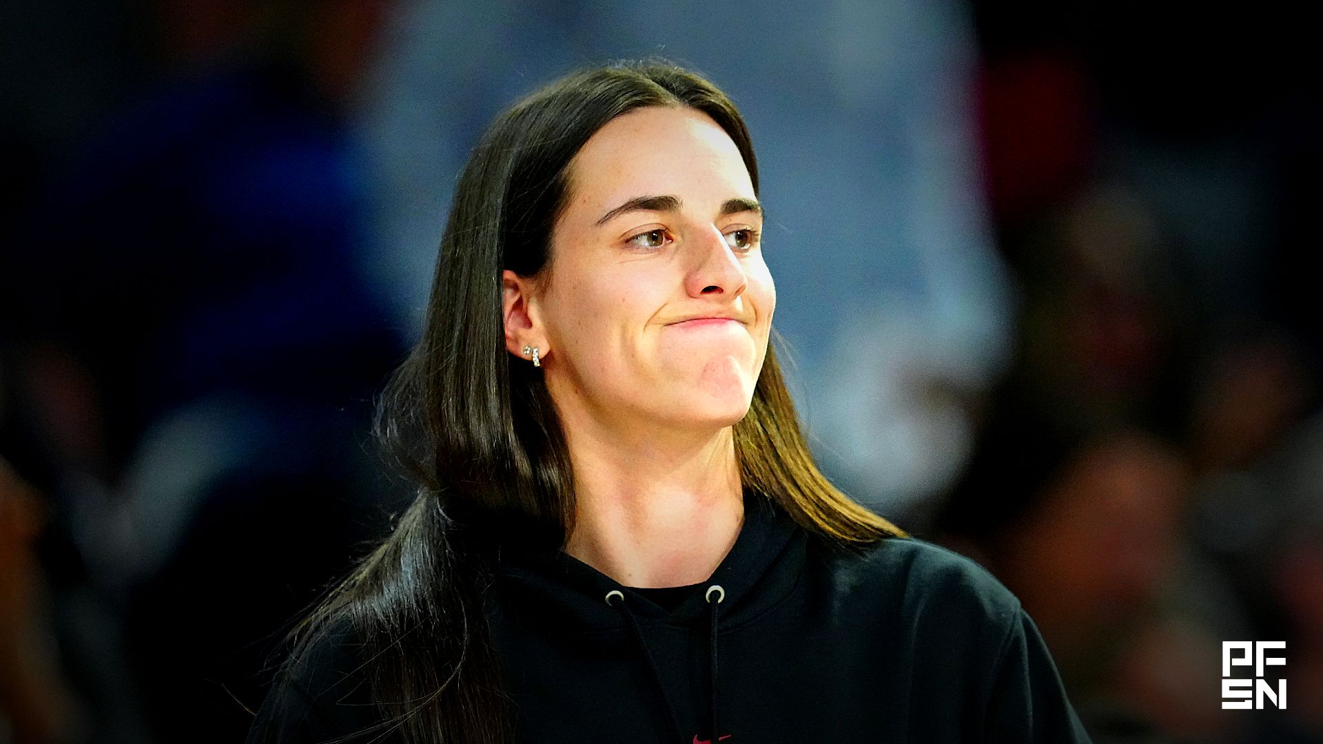 Indiana Fever guard Caitlin Clark (22) reacts from the bench after a play made by the Las Vegas Aces during the fourth quarter of game five of the second round for the 2025 WNBA Playoffs at Michelob Ultra Arena.