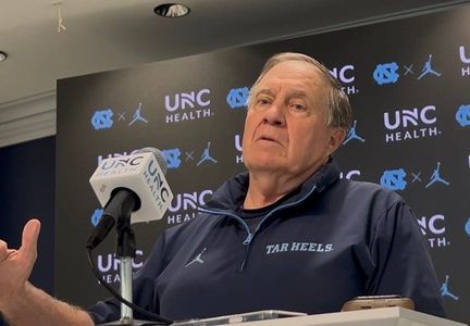 UNC football coach Bill Belichick during a press conference ahead of the Tar Heels' first spring practice on Tuesday, March 24, 2026.