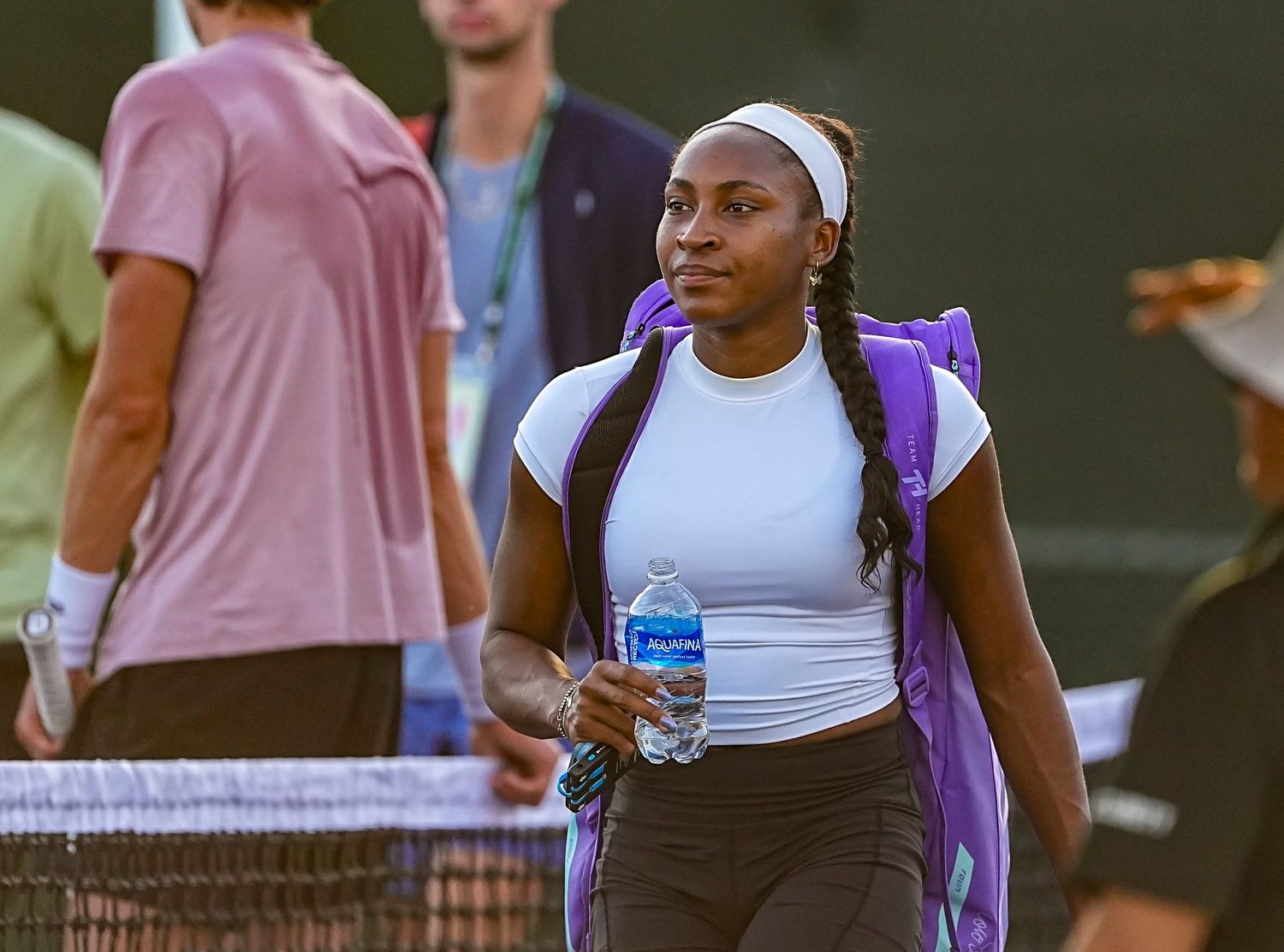 Coco Gauff arrives on the practice courts during the BNP Paribas Open in Indian Wells, Calif., Wednesday, March 4, 2026.