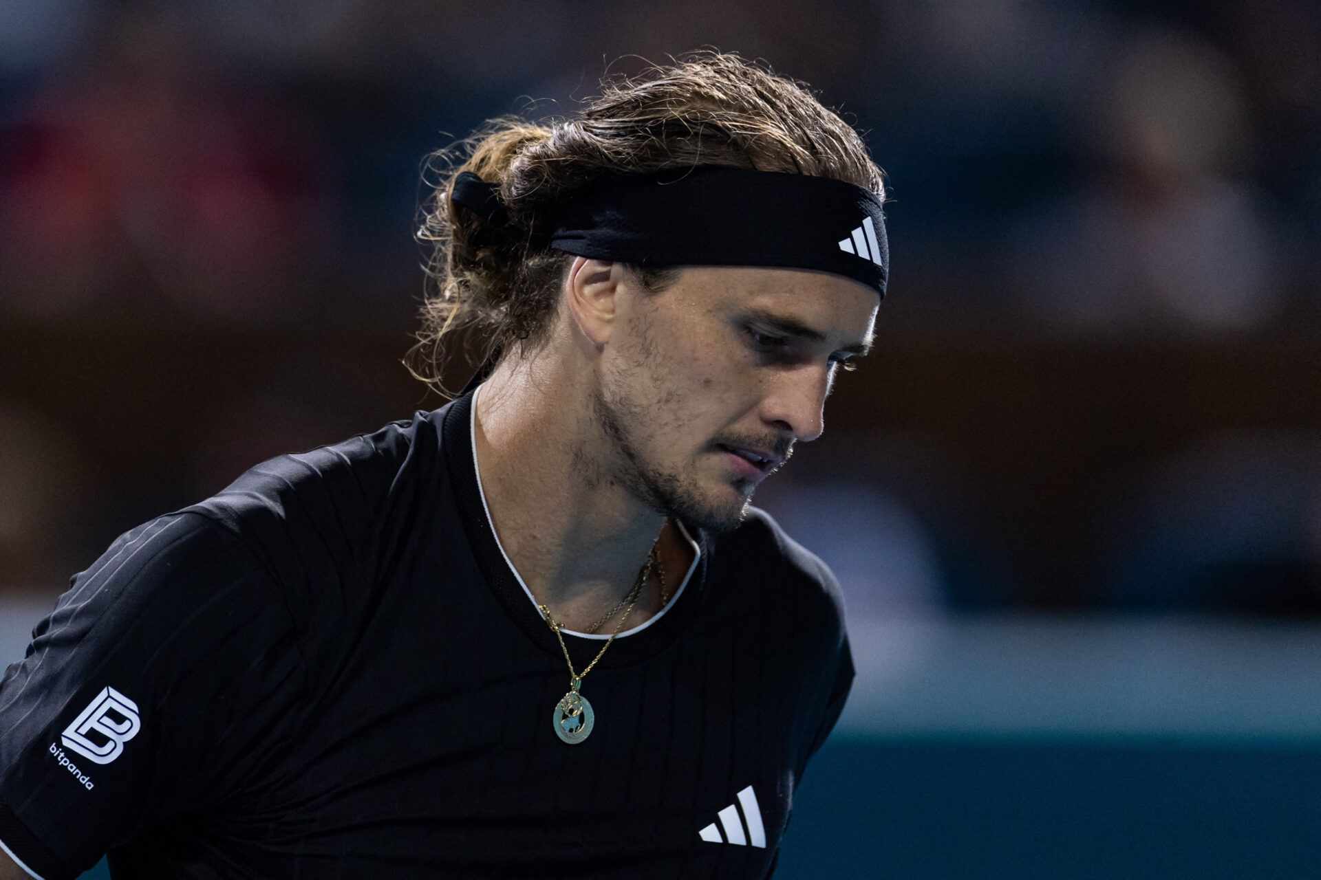 Alexander Zverev of Germany reacts after missing a shot against against Jannik Sinner of Italy in the semi-finals of the men’s singles at the Miami Open at the Hard Rock Stadium.