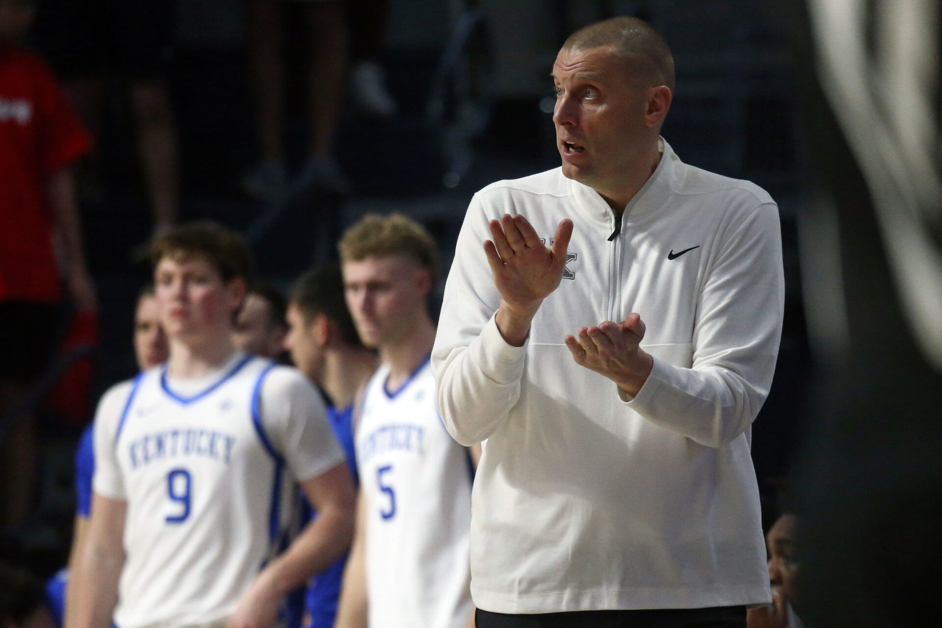 Kentucky Wildcats head coach Mark Pope reacts during the second half against the Mississippi Rebels at The Sandy and John Black Pavilion at Ole Miss.
