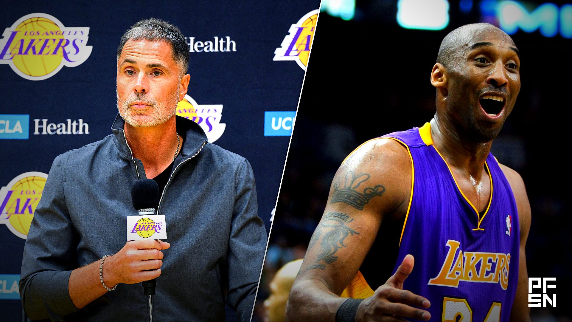 Collage featuring NBA: Los Angeles Lakers-Press Conference and NBA: Los Angeles Lakers at Minnesota Timberwolves.
William Liang-Imagn Images / US PRESSWIRE