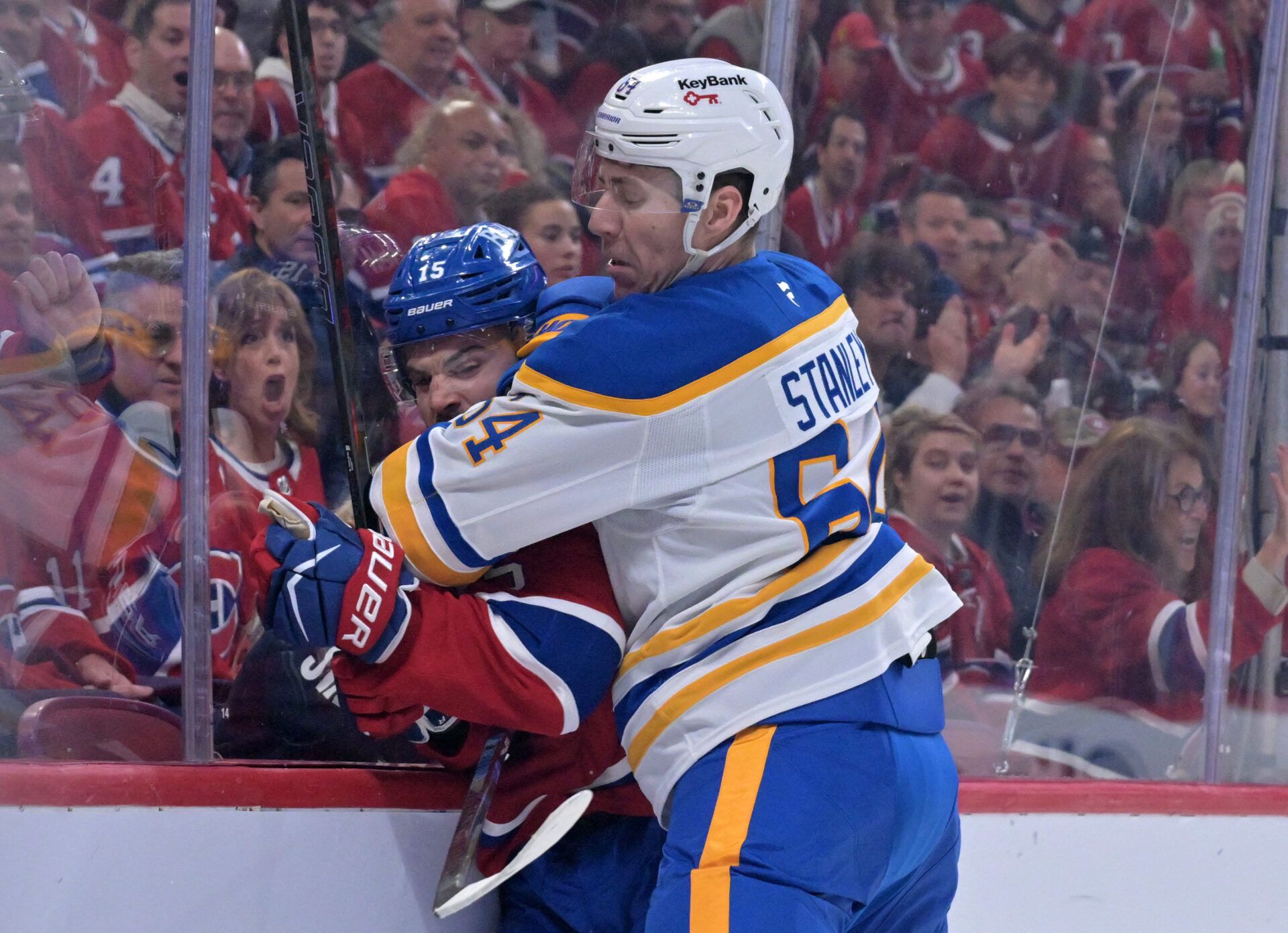 Buffalo Sabres defenseman Logan Stanley (64) at the Bell Centre.