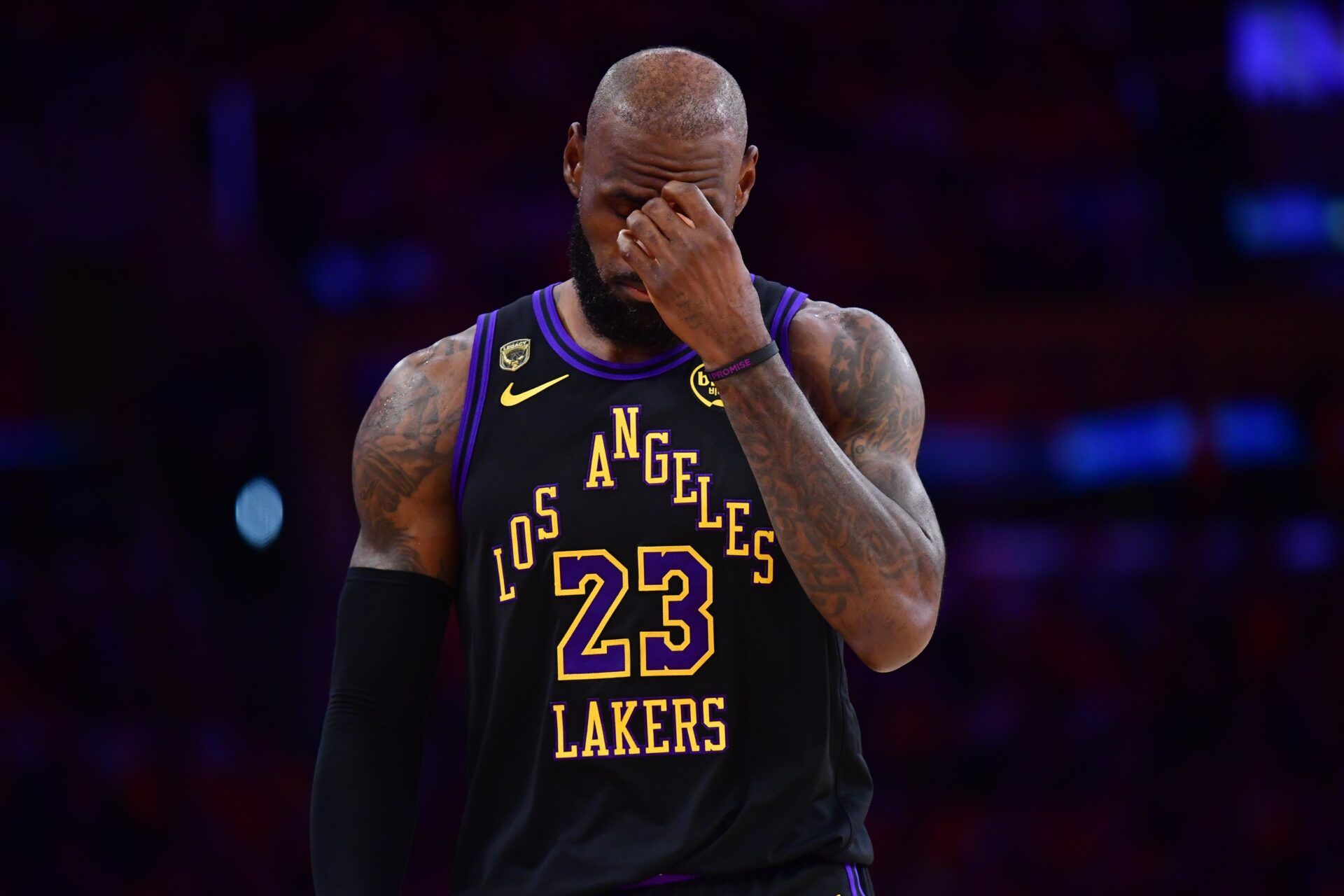 Los Angeles Lakers forward LeBron James (23) during the first half in game four of the second round of the 2026 NBA Playoffs at Crypto.com Arena.