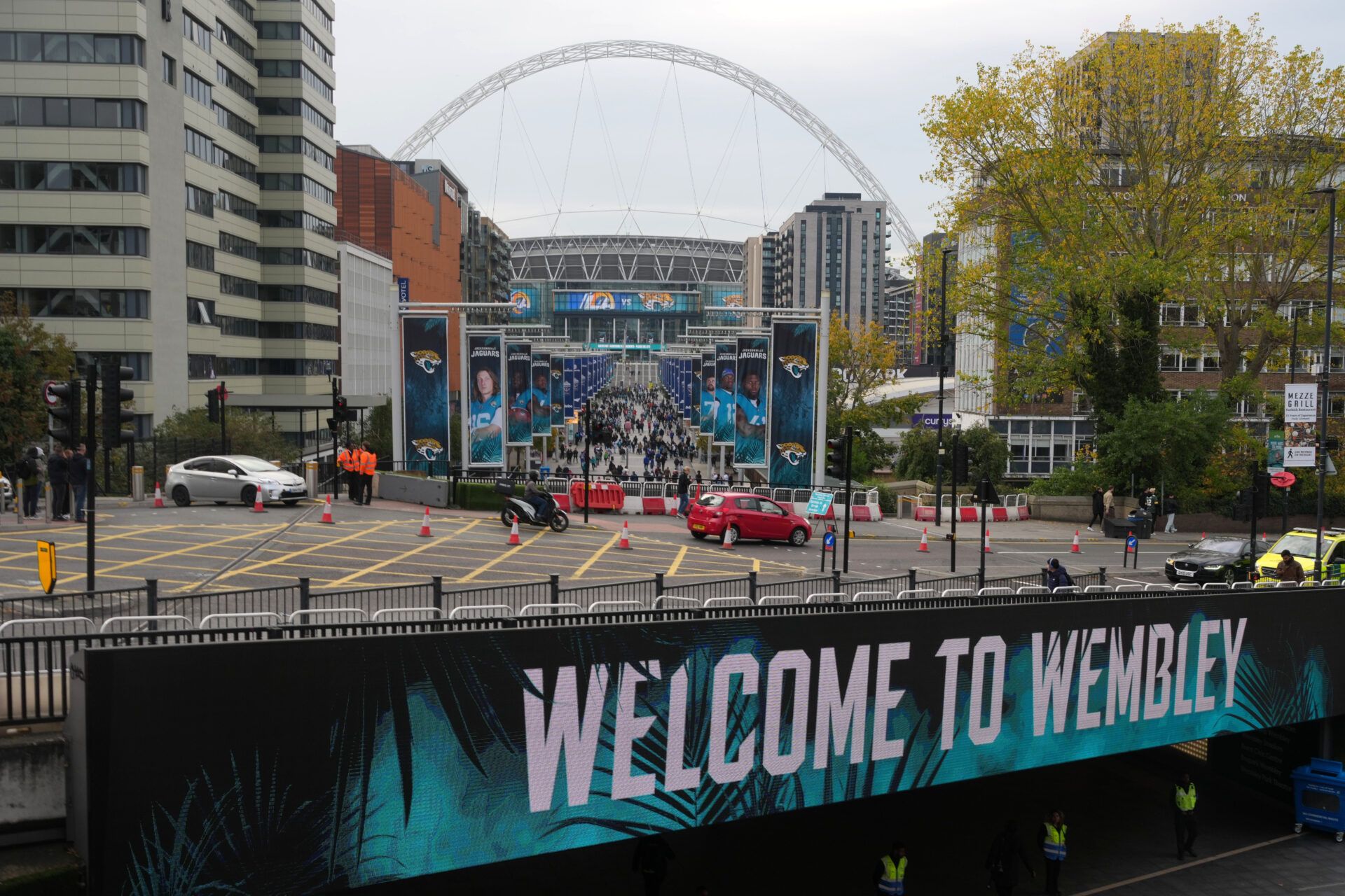 A general overall view of Wembley Stadium during a NFL International Series game between the Los Angeles Rams and the Jacksonville Jaguars.