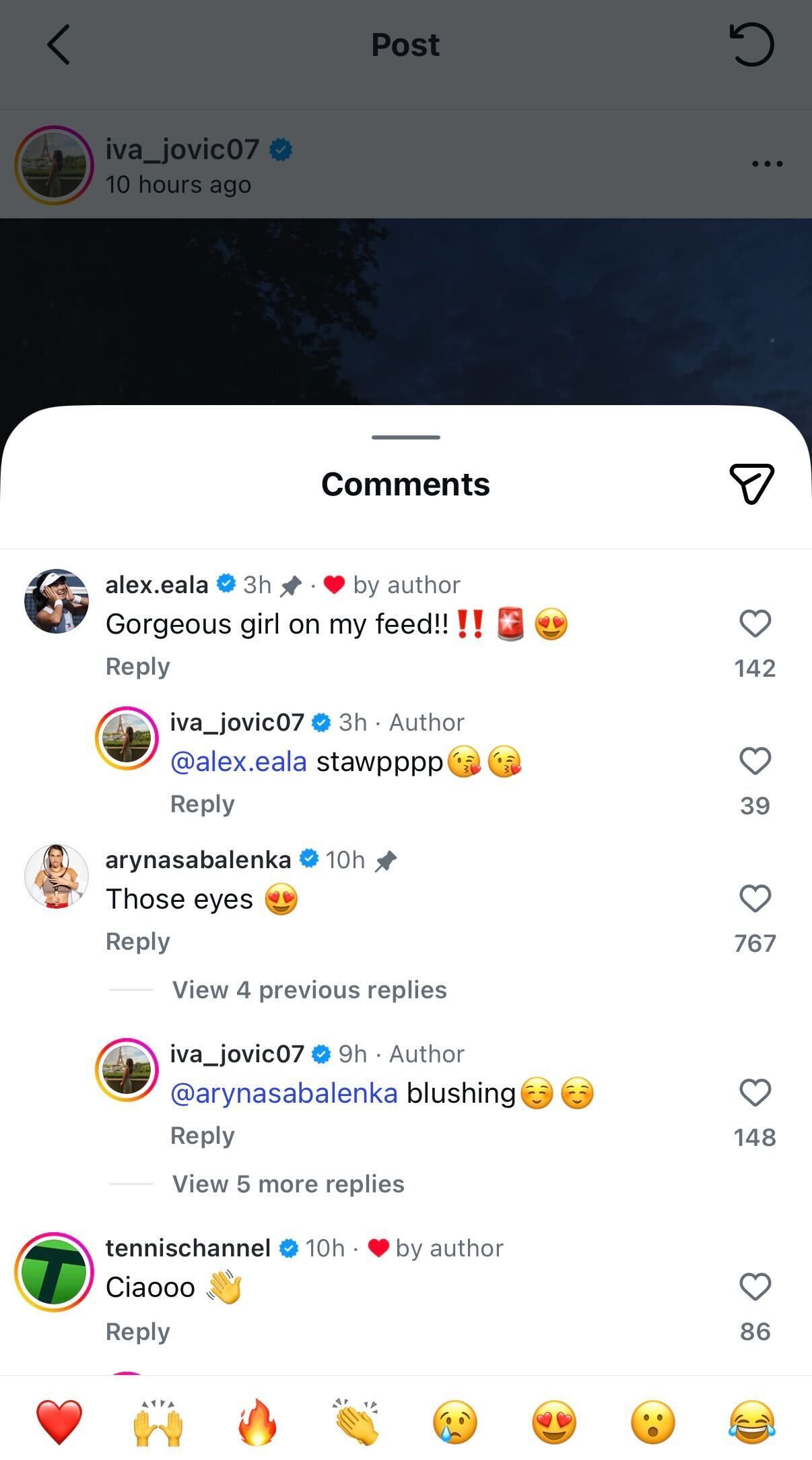 Screengrab of Aryna Sabalenka and Alexandra Eala's Comments