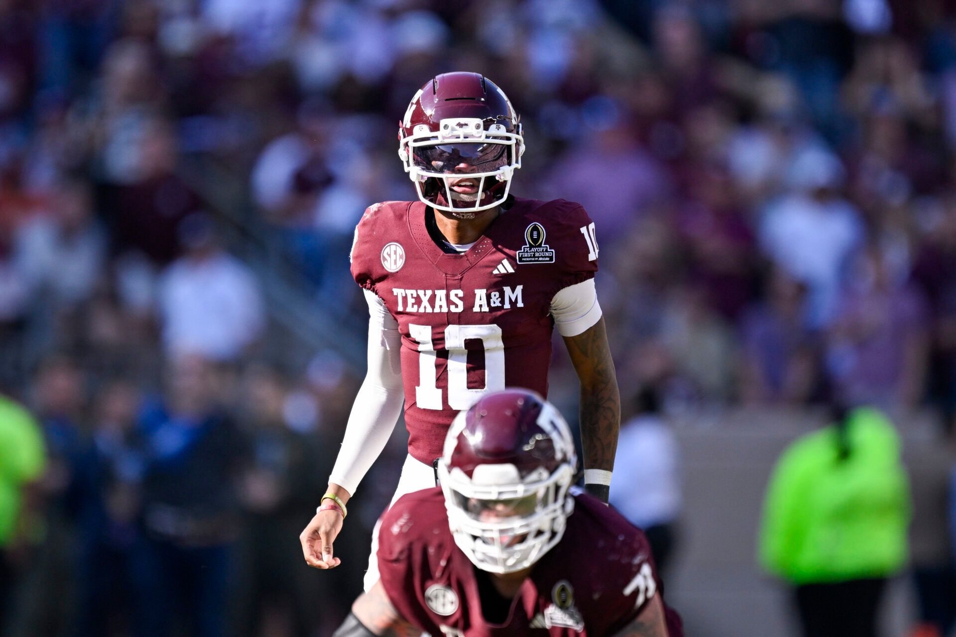 Texas A&M Aggies quarterback Marcel Reed (10) looks on during the game between the Aggies and the Hurricanes at Kyle Field.