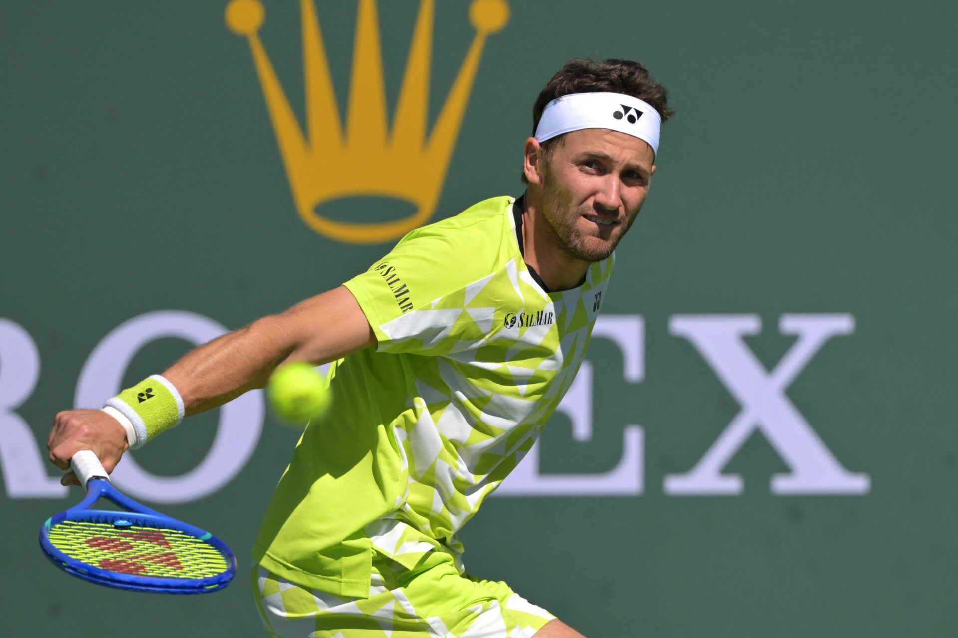 Casper Ruud (NOR) during his second round match against Alexander Shevchenko (KAZ) in the BNP Paribas Open at the Indian Wells Tennis Garden.