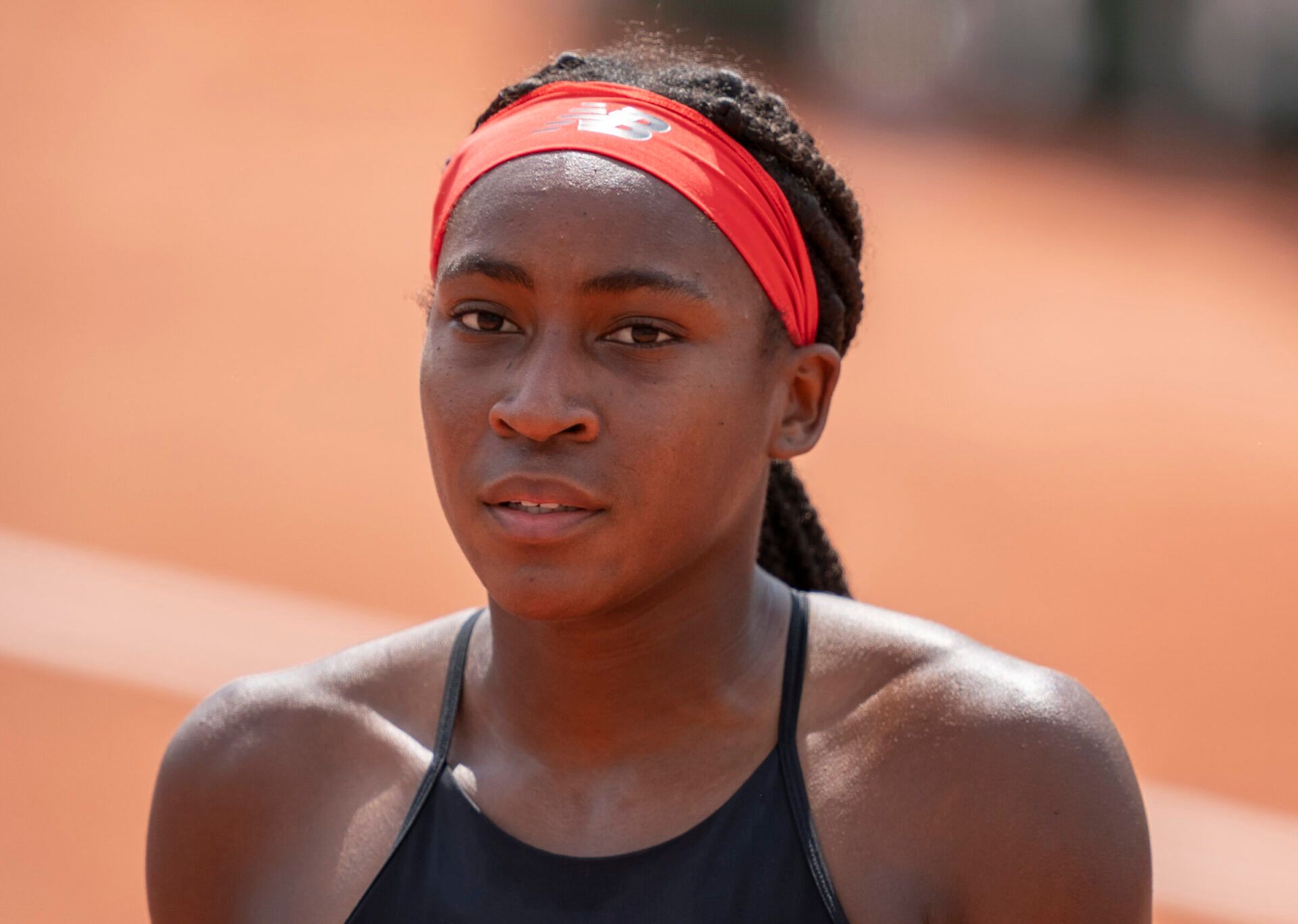 Coco Gauff (USA) during her match against Qiang Wang (CHN) on day five of the French Open at Stade Roland Garros.