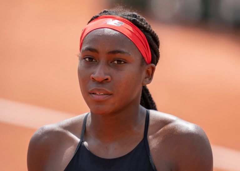 Coco Gauff (USA) during her match against Qiang Wang (CHN) on day five of the French Open at Stade Roland Garros.