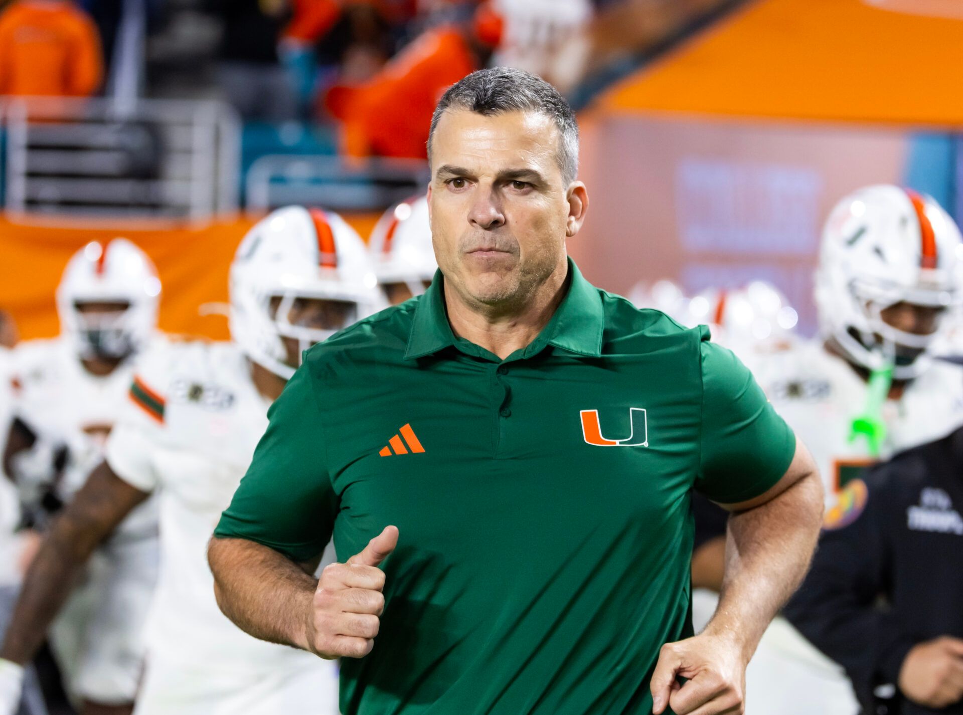 Miami Hurricanes head coach Mario Cristobal against the Indiana Hoosiers during the College Football Playoff National Championship game at Hard Rock Stadium.
