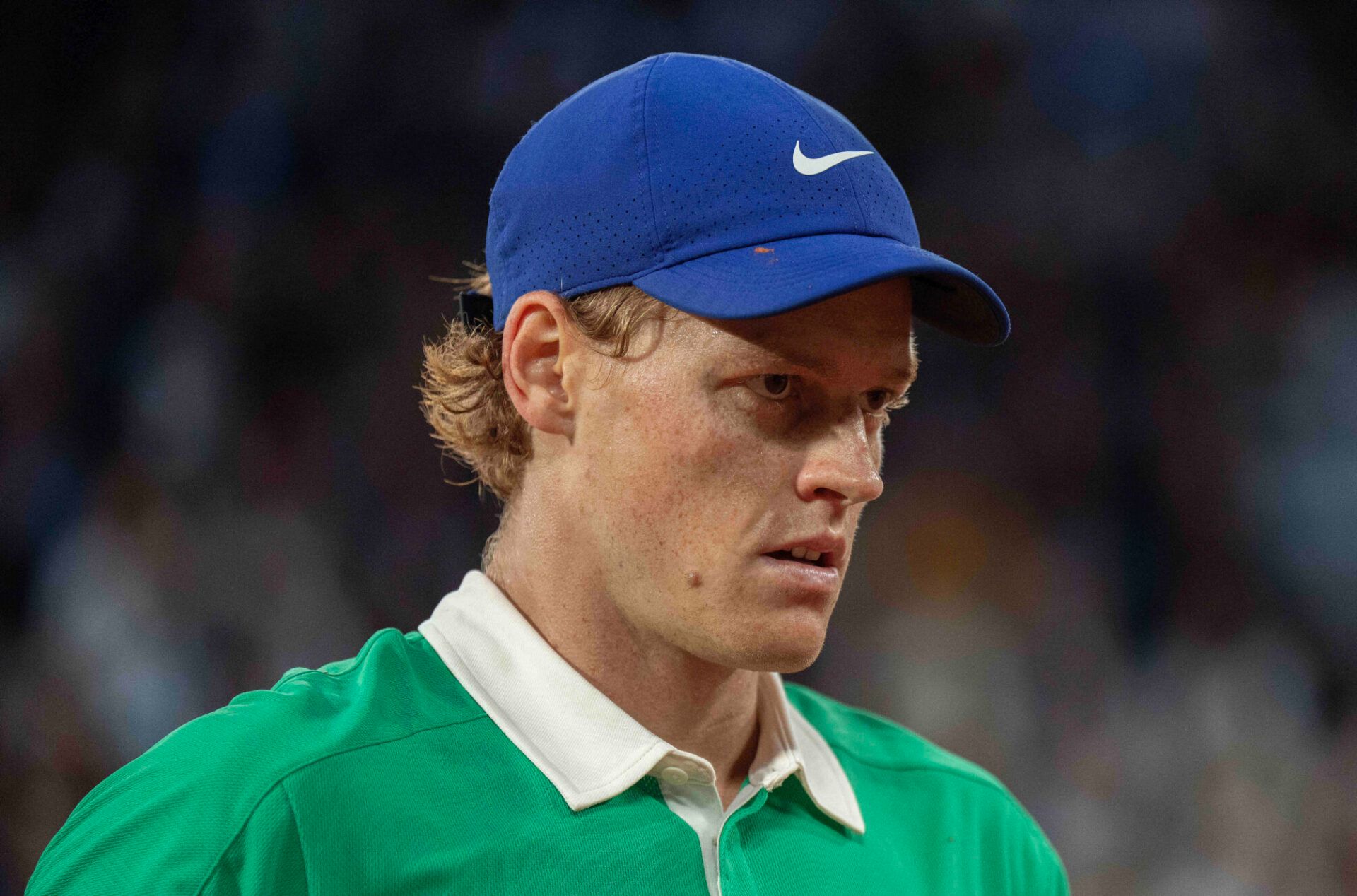 Jannik Sinner of Italy during his match against Novak Djokovic of Serbia on day 13 at Roland Garros Stadium.