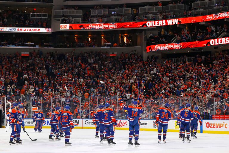 The Edmonton Oilers celebration at Rogers Place.
