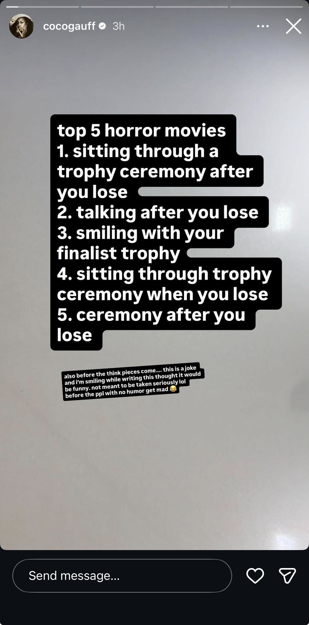 Screengrab of Coco Gauff's Instagram Story