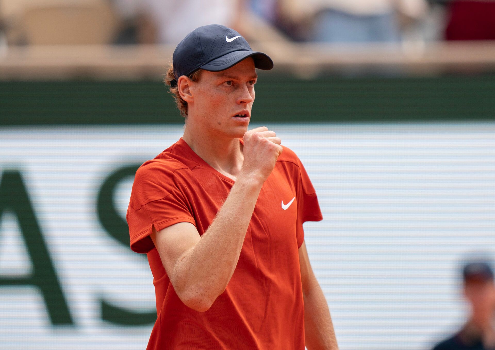 Jannik Sinner of Italy wins his match against Grigor Diitrov of Bulgaria on day 10 of Roland Garros at Stade Roland Garros.