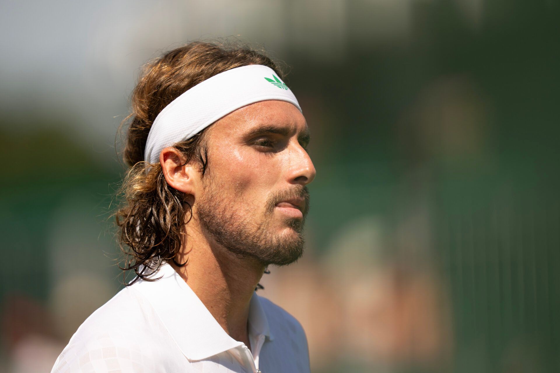 Stefanos Tsitsipas of Greece during his match against Valentin Royer of France on day one at the All England Lawn Tennis and Croquet Club.