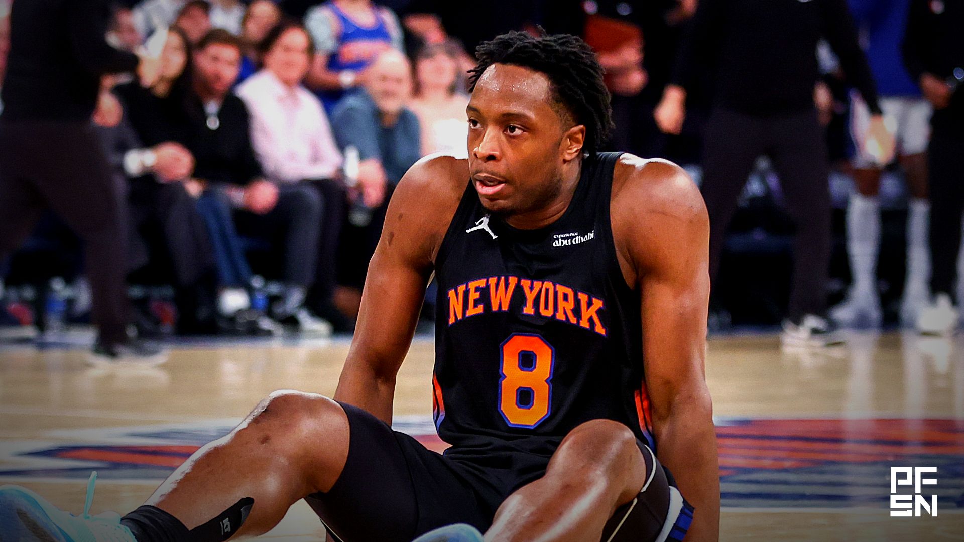 New York Knicks forward Og Anunoby (8) during game five of the second round of the 2026 NBA Playoffs at Madison Square Garden.