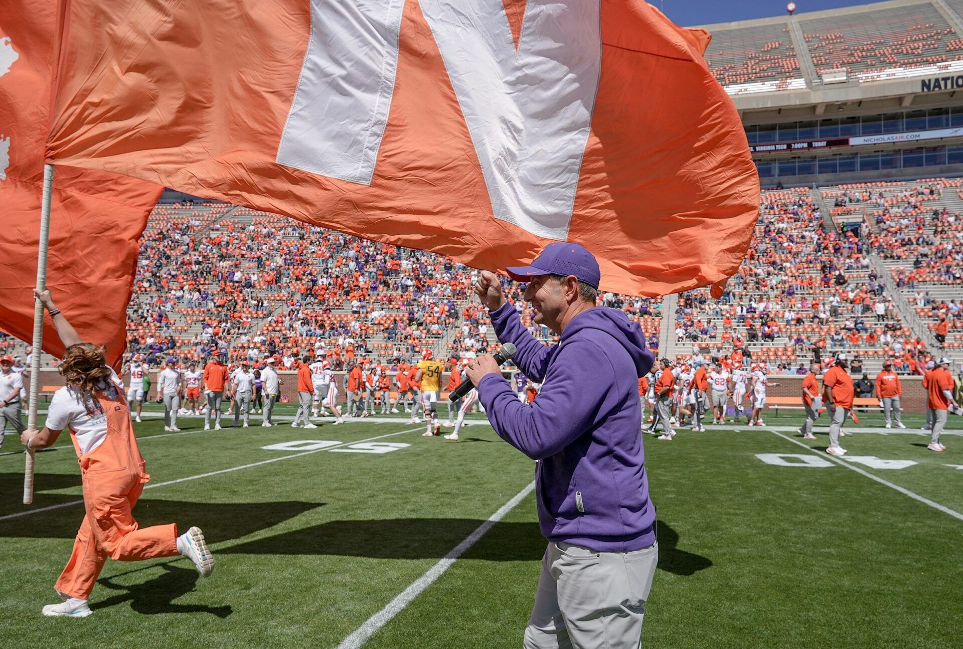 Clemson head coach Dabo Swinney before the annnual Clemson Orange and White spring game at Memorial Stadium in Clemson, South Carolina Saturday, March 28, 2026.
