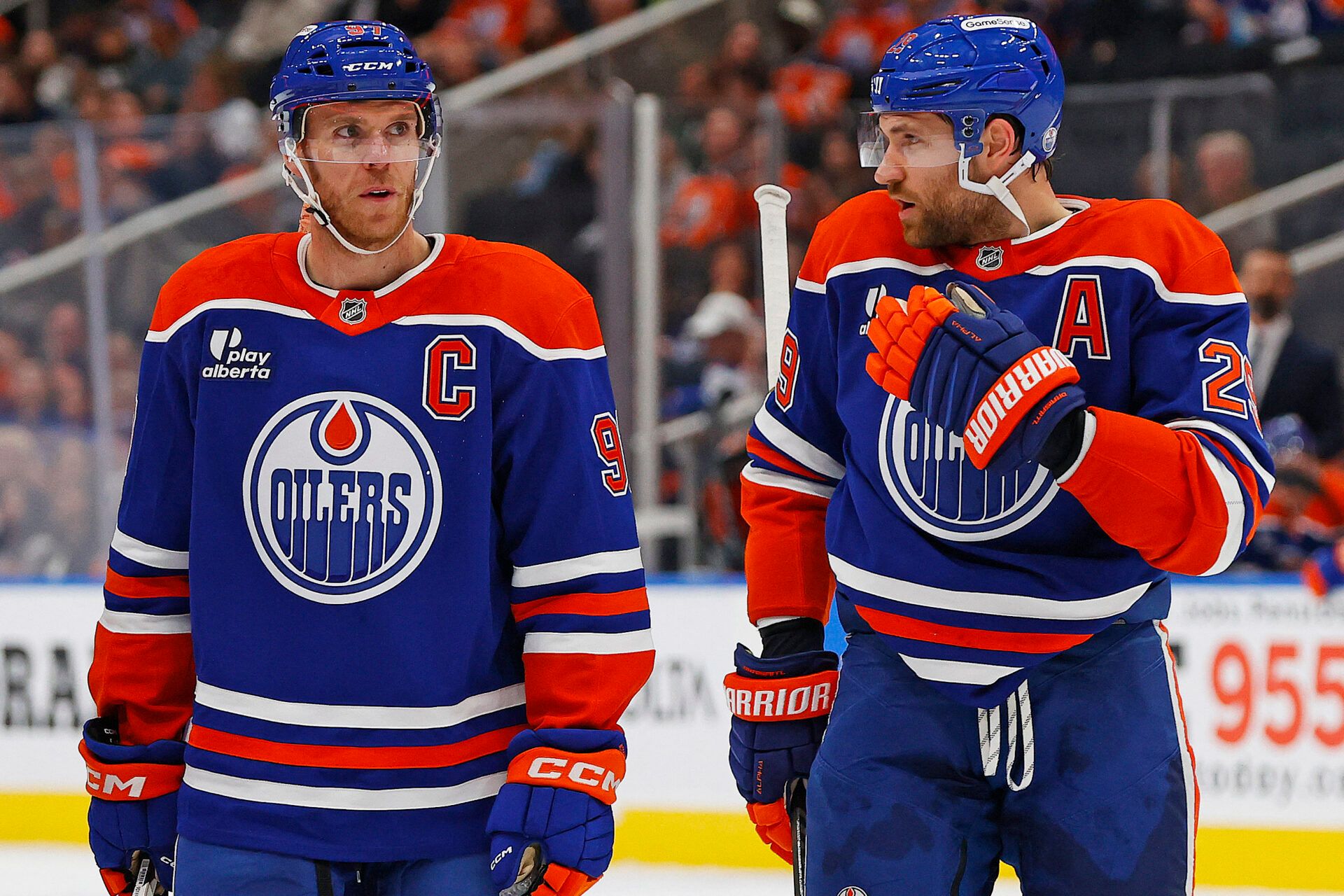 Edmonton Oilers forward Connor McDavid (97) and forward Leon Draisaitl (29) at Rogers Place.