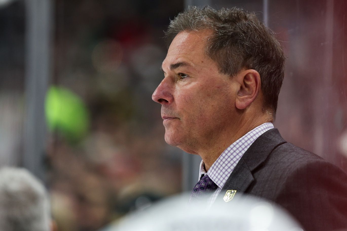 Former Vegas Golden Knights head coach Bruce Cassidy looks on during the second period against the Minnesota Wild at Xcel Energy Center.