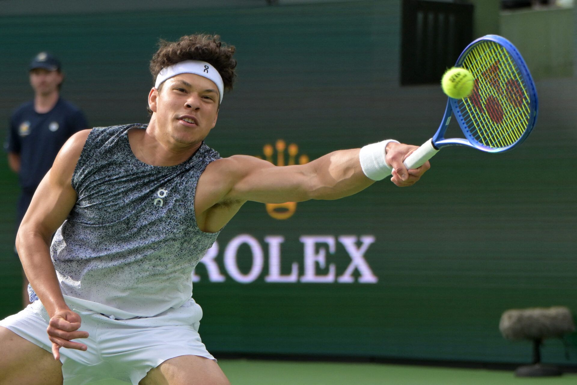 Ben Shelton (USA) during his second round match against Reilly Opelka (USA) in the BNP Paribas Open at the Indian Wells Tennis Garden.