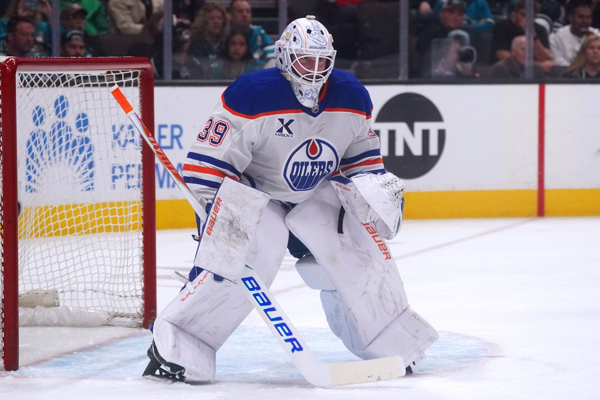 Edmonton Oilers goalie Connor Ingram (39) at SAP Center.