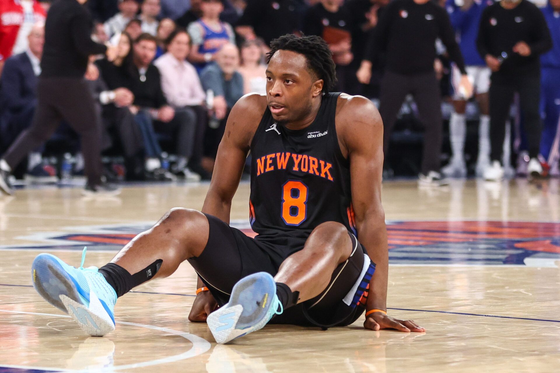 New York Knicks forward Og Anunoby (8) during game five of the second round of the 2026 NBA Playoffs at Madison Square Garden.