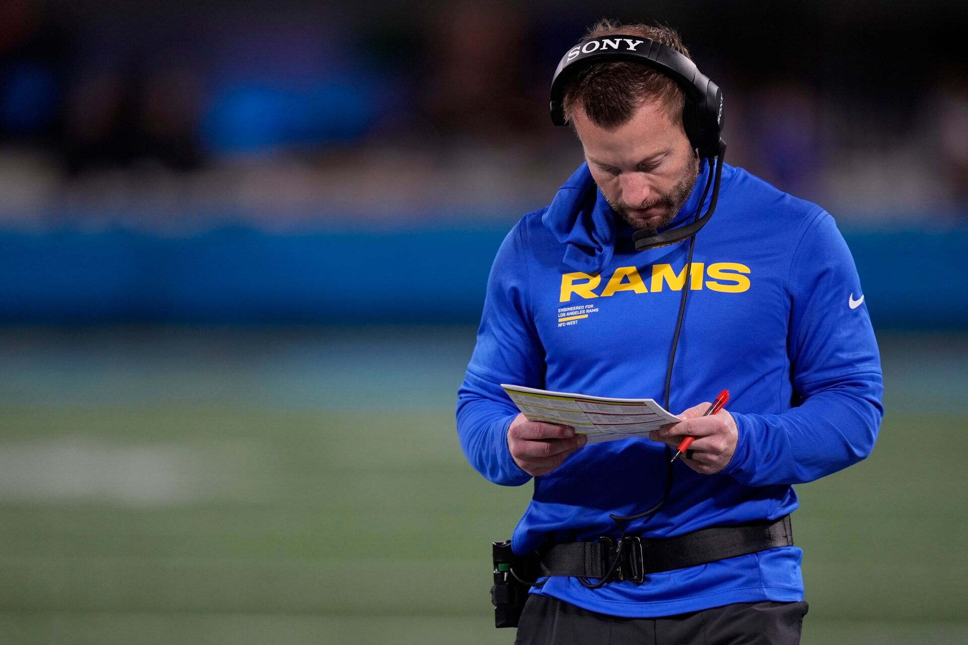 Los Angeles Rams head coach Sean McVay in the first half during the NFC Wild Card Round game at Bank of America Stadium.