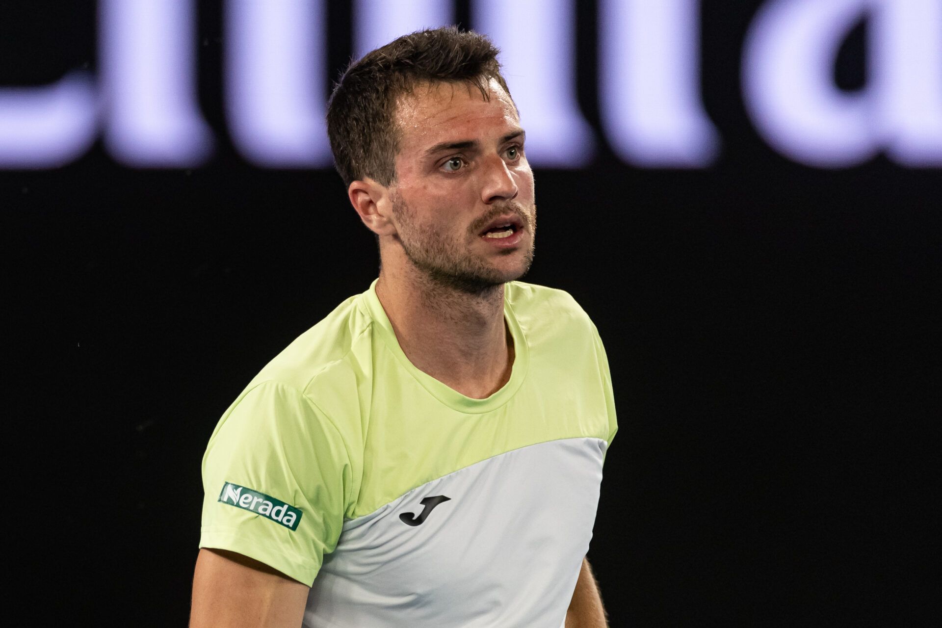 Pedro Martinez of Spain during his match against Alexander Zverev of Germany in the second round of the men's singles at the 2025 Australian Open at Melbourne Park.