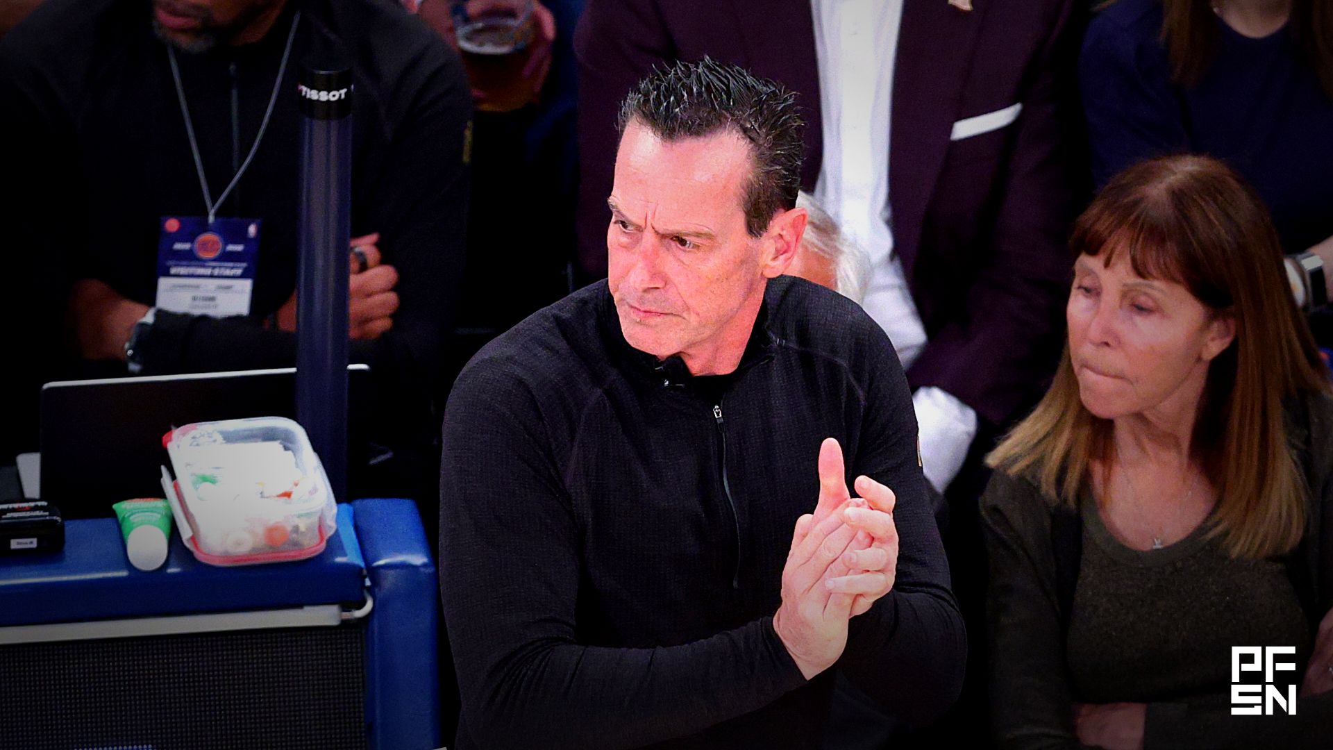 Cleveland Cavaliers head coach Kenny Atkinson reacts during the second quarter of game one of the eastern conference finals for the 2026 NBA playoffs against the New York Knicks at Madison Square Garden.