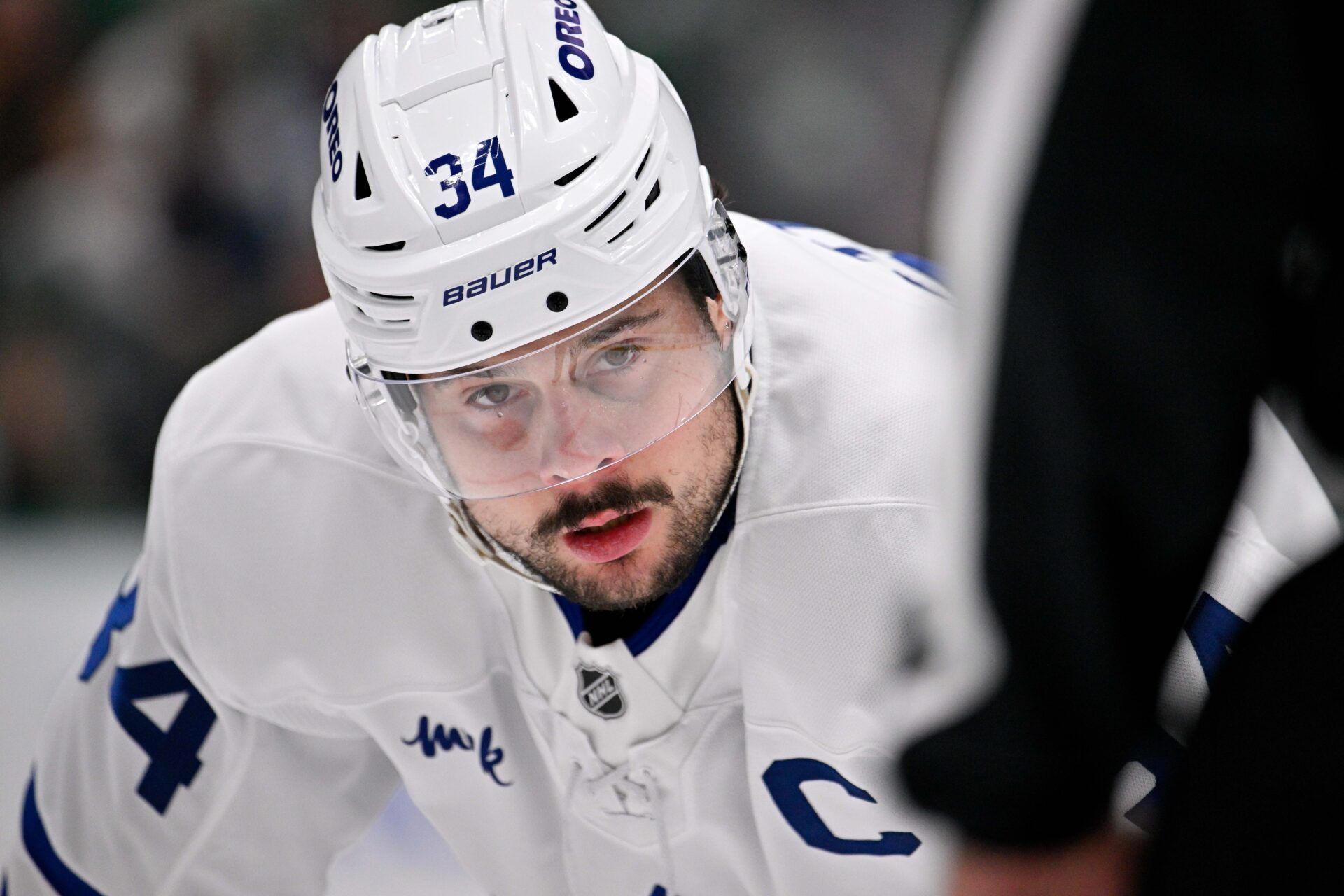 Toronto Maple Leafs center Auston Matthews (34) looks on during the game at the American Airlines Center.