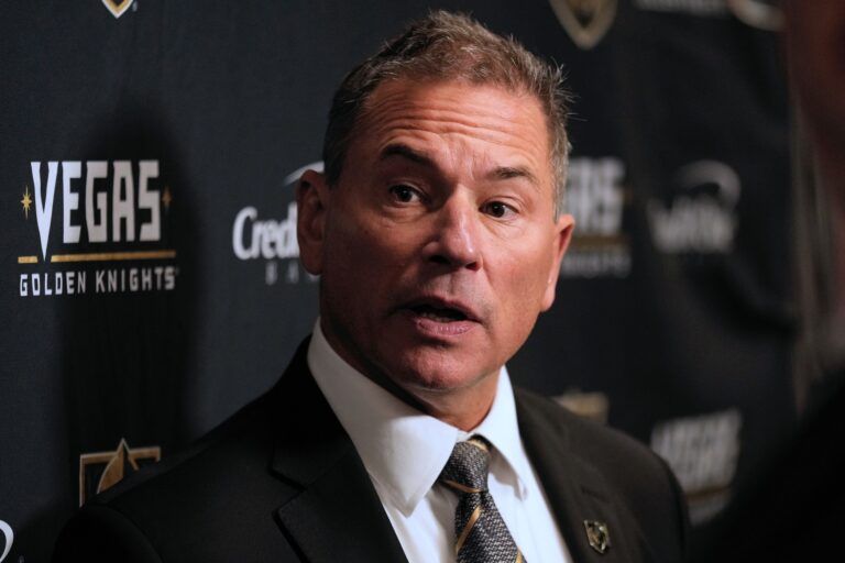 Vegas Golden Knights head coach Bruce Cassidy during a post game media conference after a loss to the Toronto Maple Leafs at Scotiabank Arena.