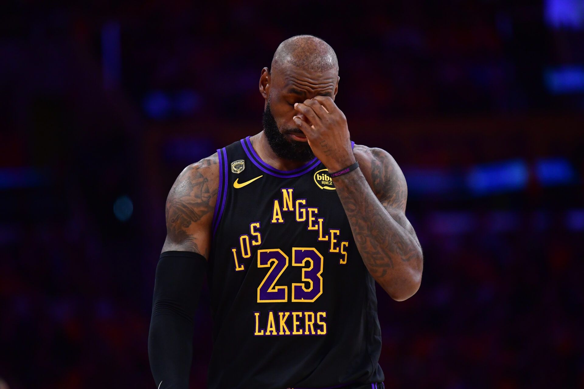 Los Angeles Lakers forward LeBron James (23) during the first half in game four of the second round of the 2026 NBA Playoffs at Crypto.com Arena.