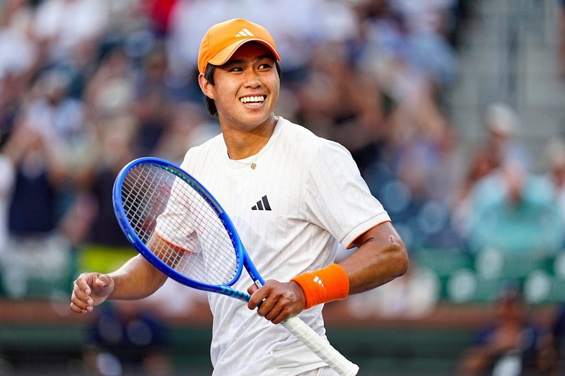 Learner Tien smiles after defeating Alejandro Davidovich Fokina 4-6, 6-1, 7-6 during their BNP Paribas Open fourth-round match in Indian Wells, Calif., on Tuesday, March 10, 2026.